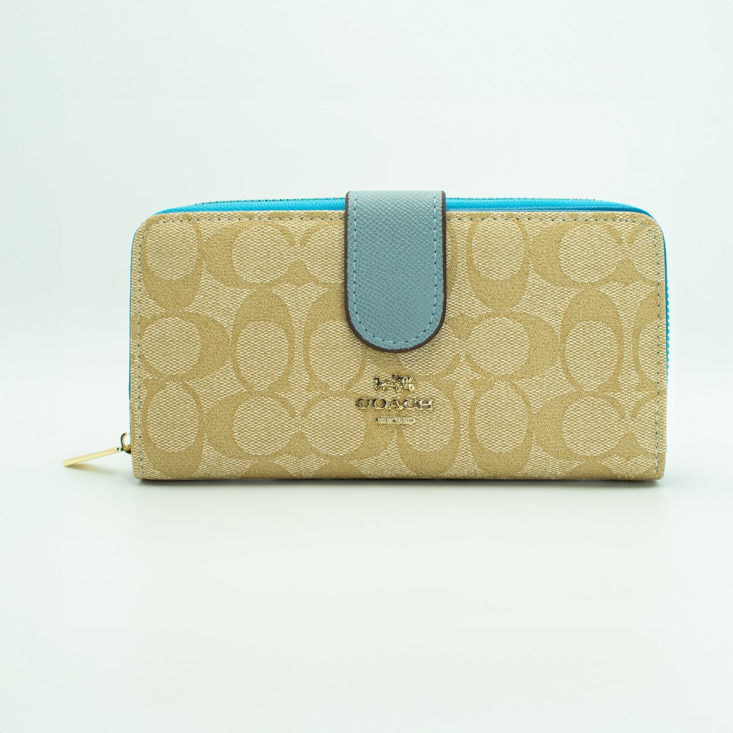 Coach Beige & Aqua Continental Wallet