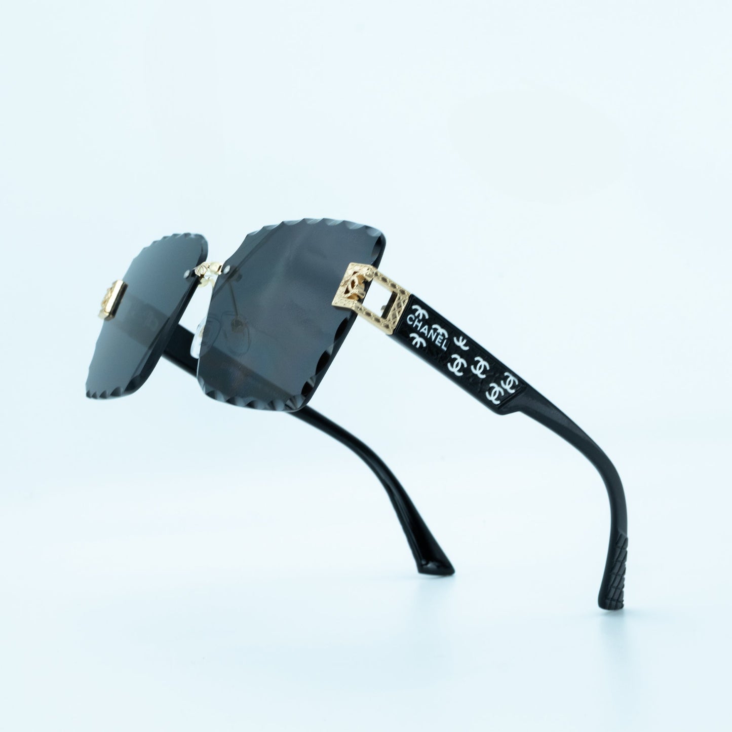 Chanel Scalloped Black Square Sunglasses