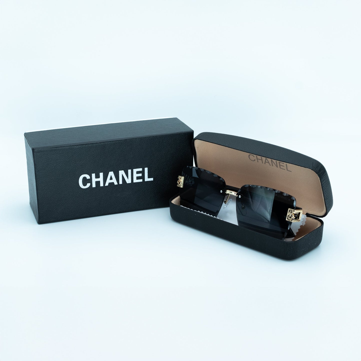 Chanel Scalloped Black Square Sunglasses