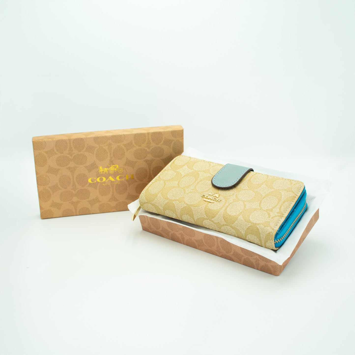 Coach Beige & Aqua Continental Wallet