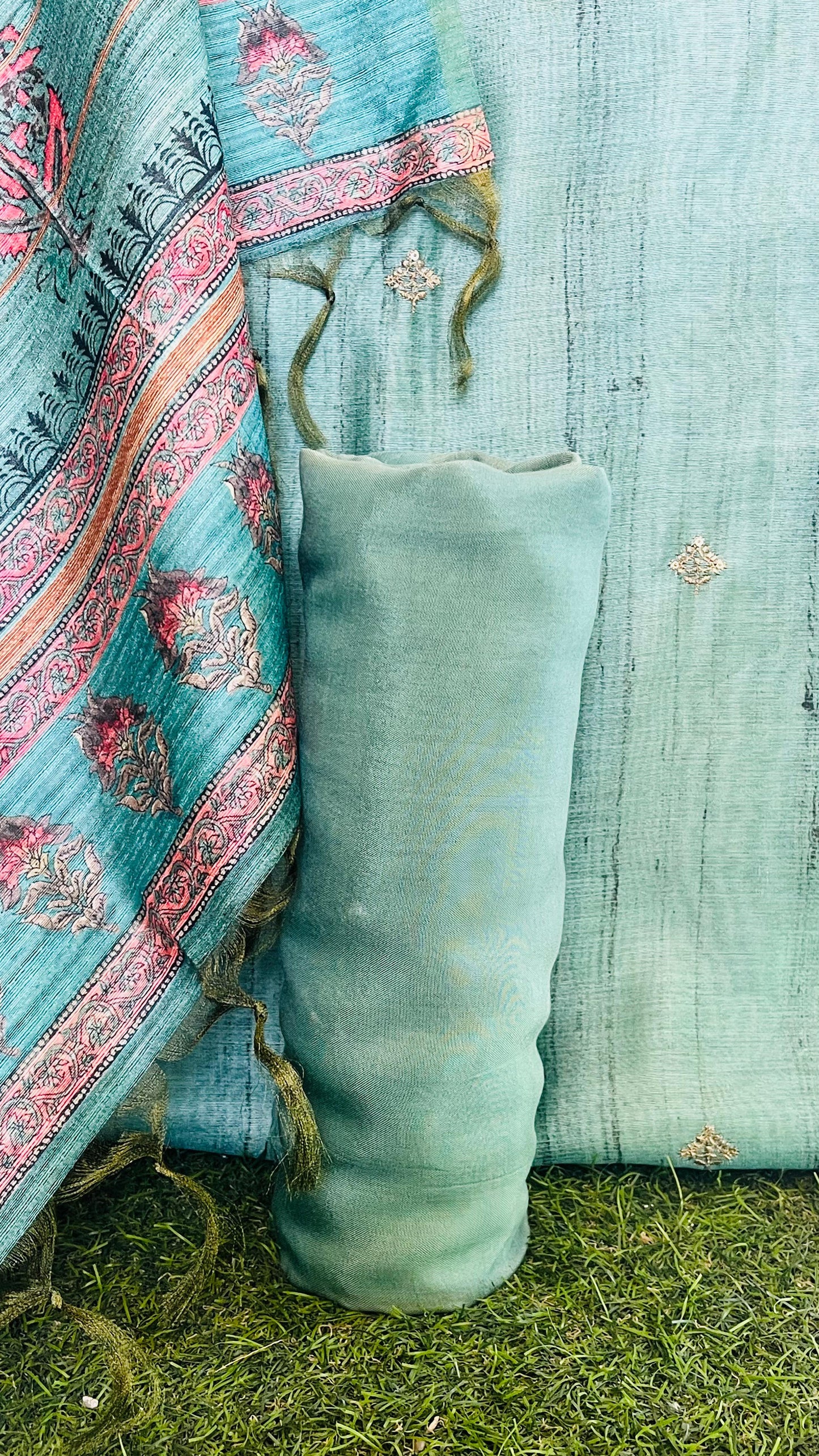 Sea Green Chanderi Silk Unstitched Suit