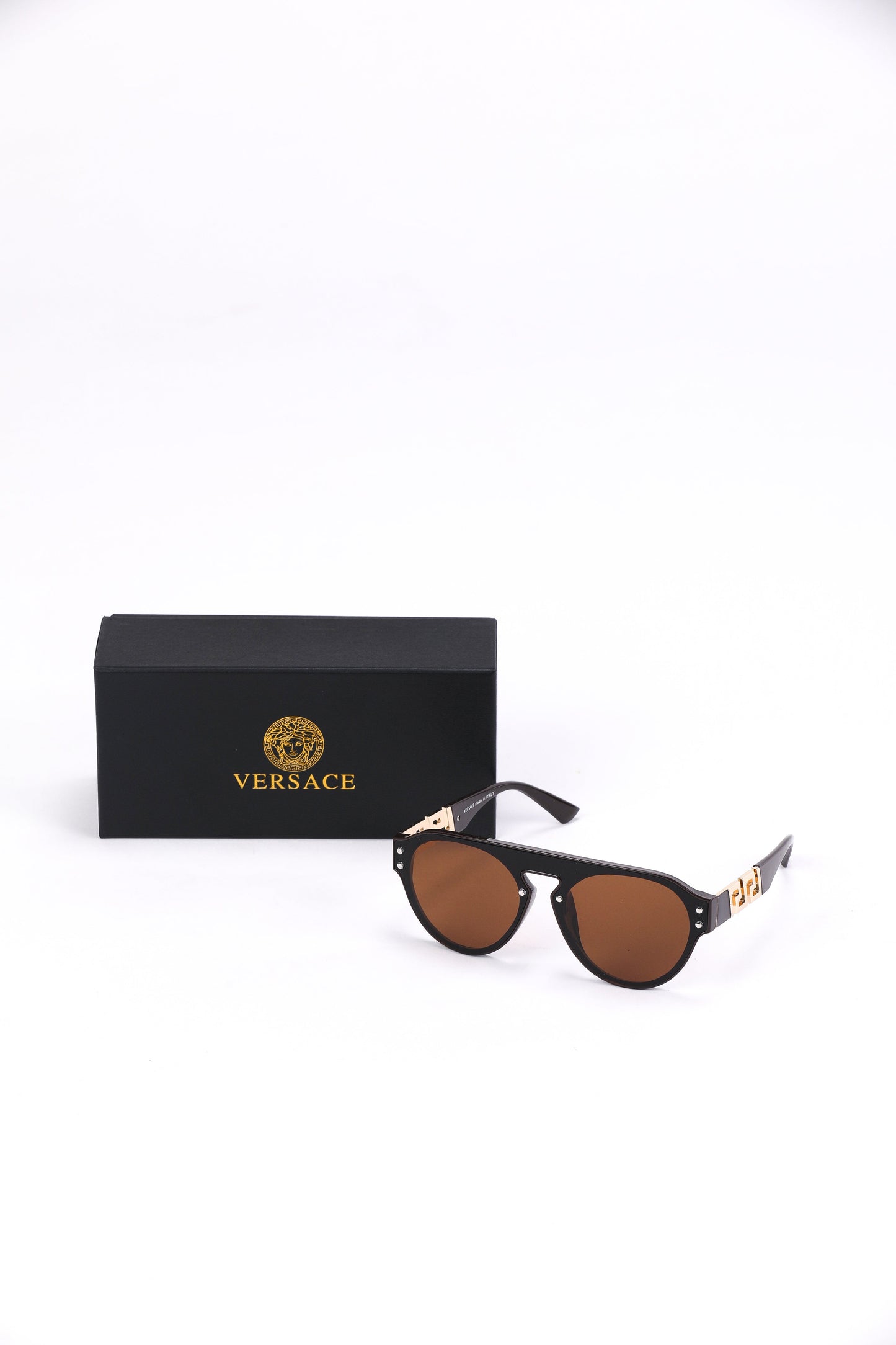 Versace Aviator Sunglasses – Gold Accents & Brown Lenses