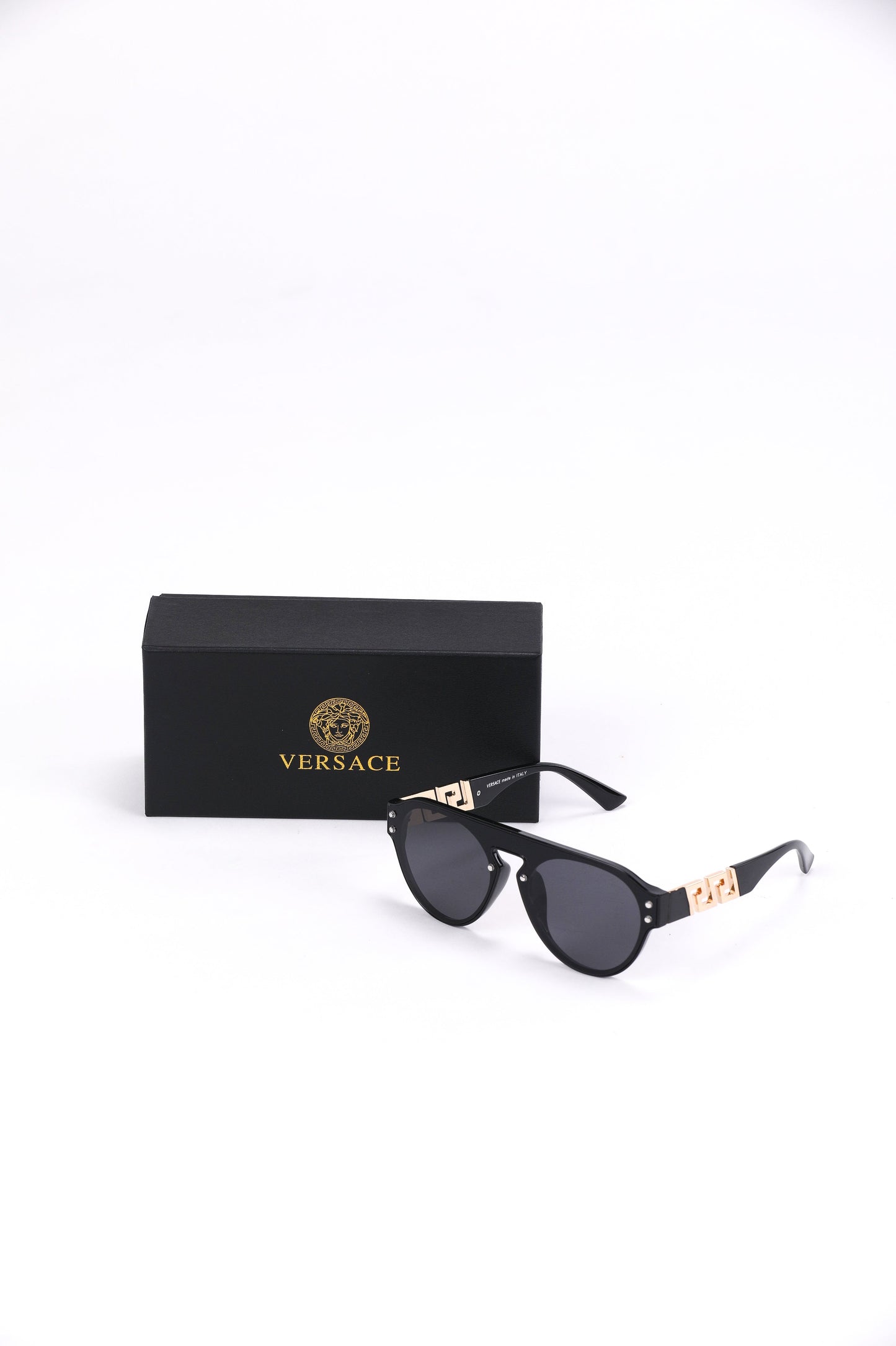 Versace Aviator Sunglasses – Gold Accents & Black Lenses