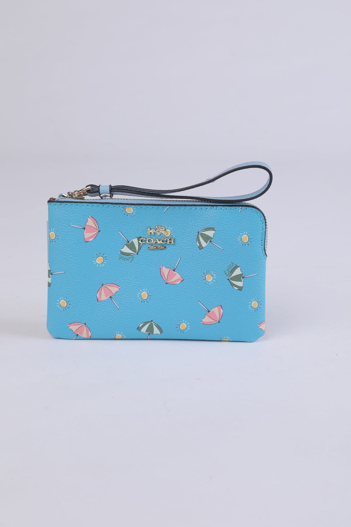 Coach Summer Umbrella Print Leather Wristlet