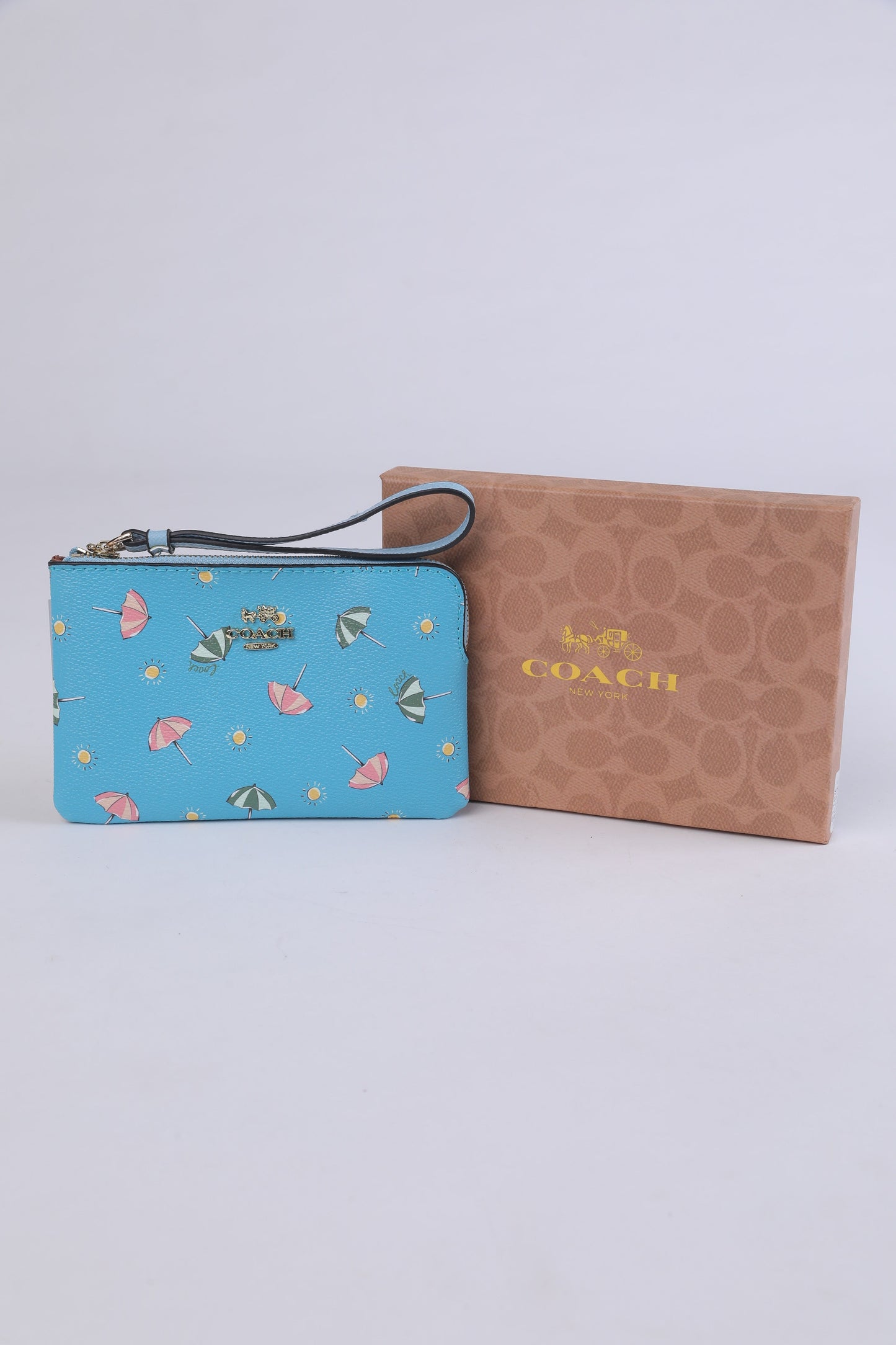 Coach Summer Umbrella Print Leather Wristlet