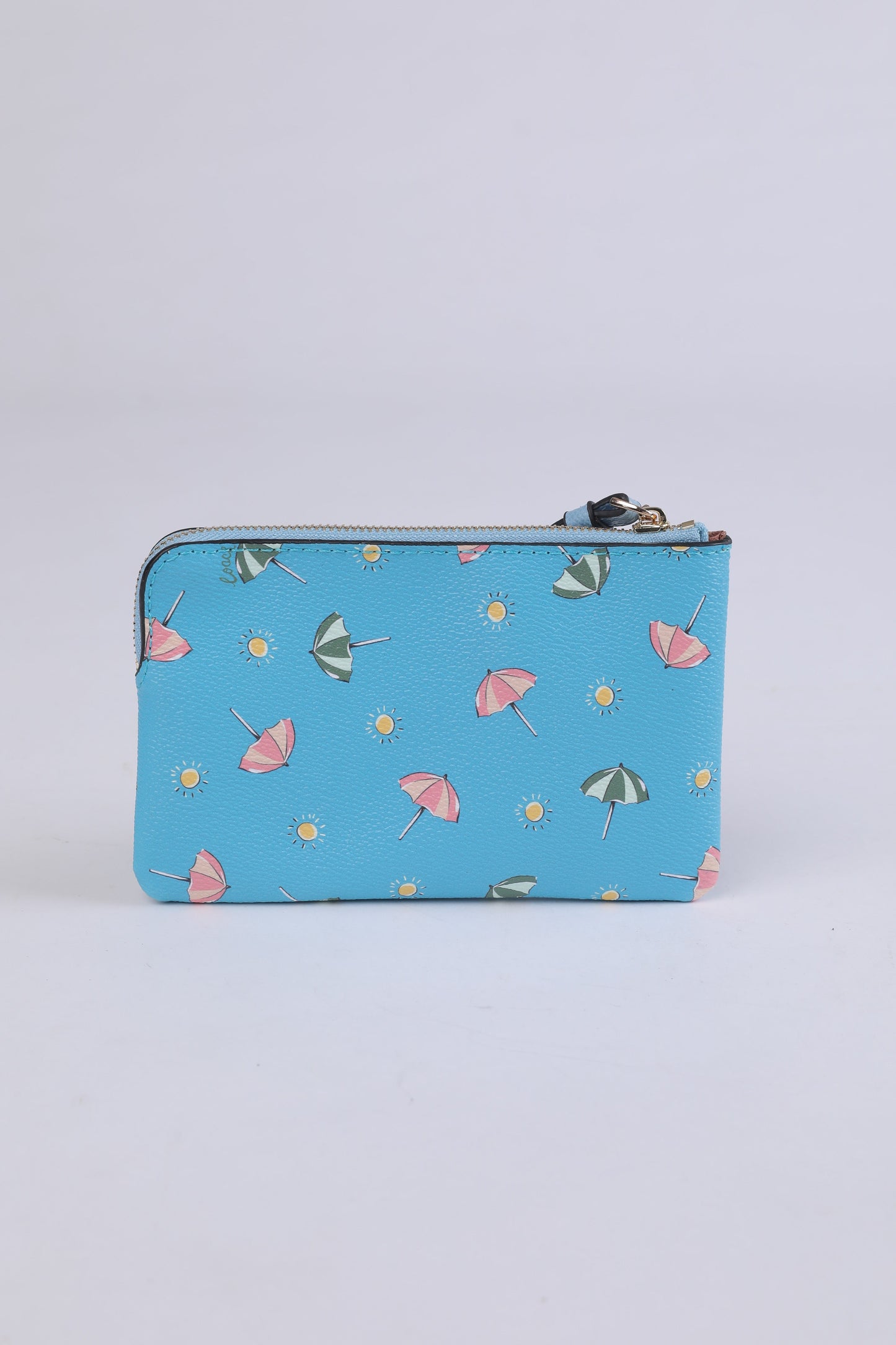 Coach Summer Umbrella Print Leather Wristlet