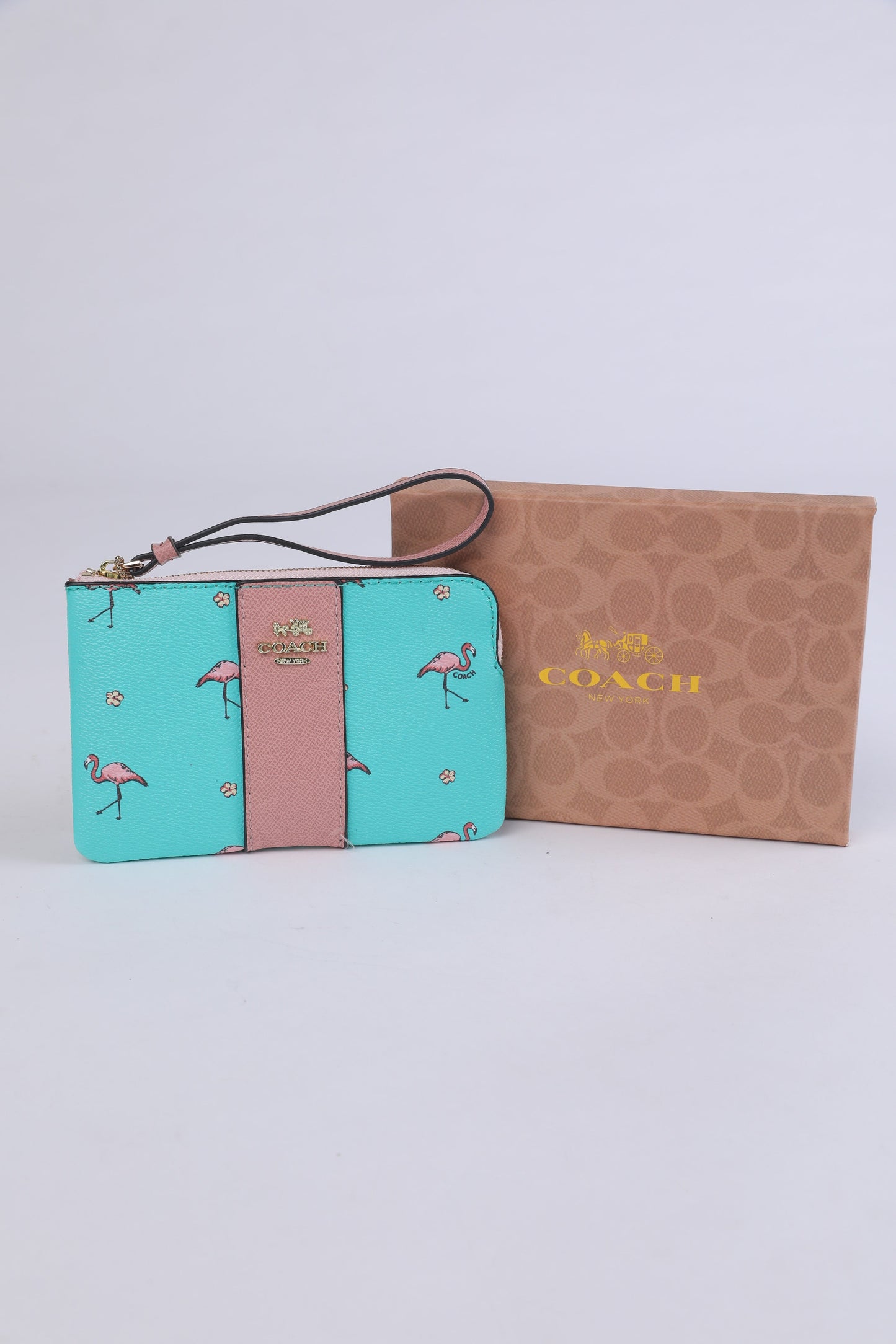 Coach Flamingo Print Wristlet – Aqua Multi