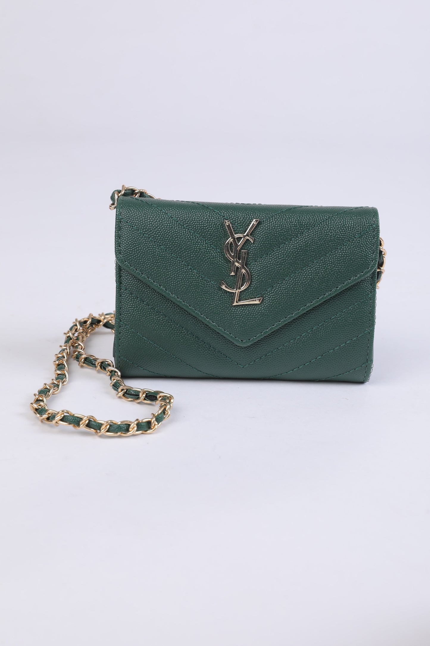 Saint Laurent Monogram Chain Wallet in Deep Green