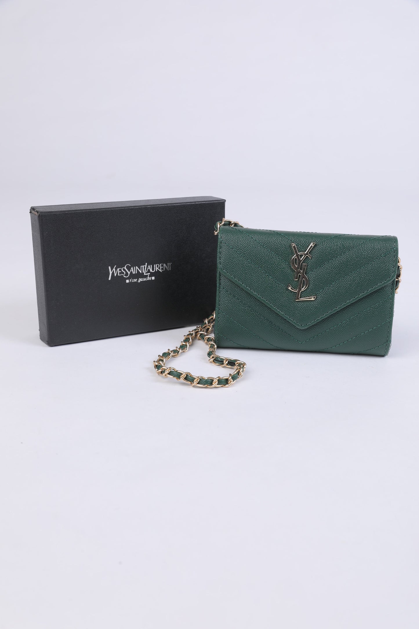 Saint Laurent Monogram Chain Wallet in Deep Green
