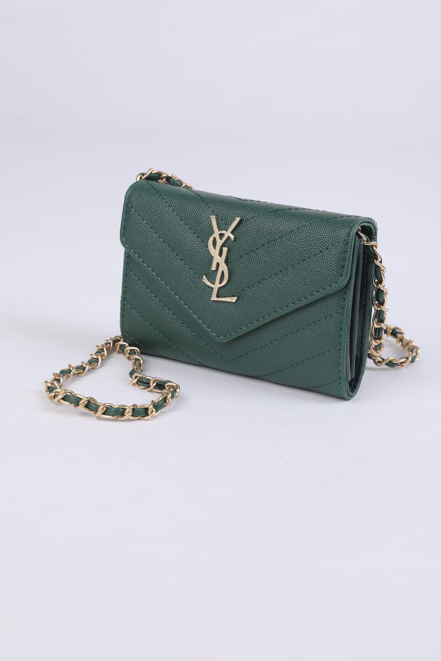 Saint Laurent Monogram Chain Wallet in Deep Green