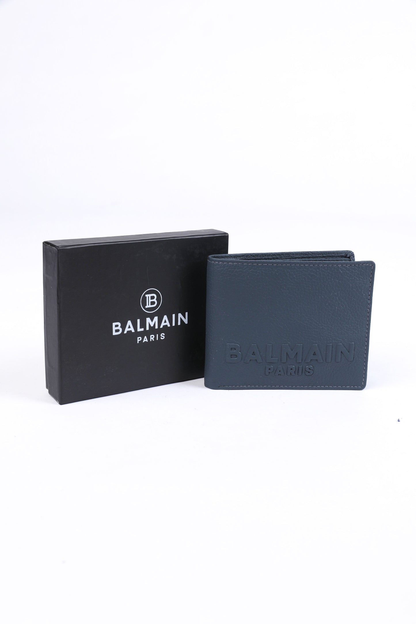 Balmain Embossed Leather Wallet – Navy Blue