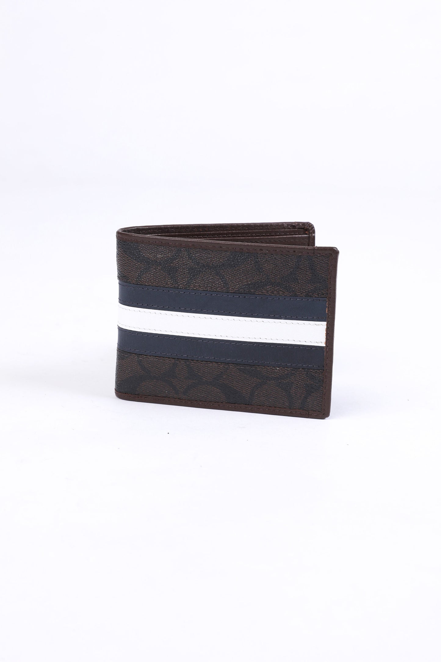 Coach Signature Stripe Bifold Wallet & Keychain Set (Brown)