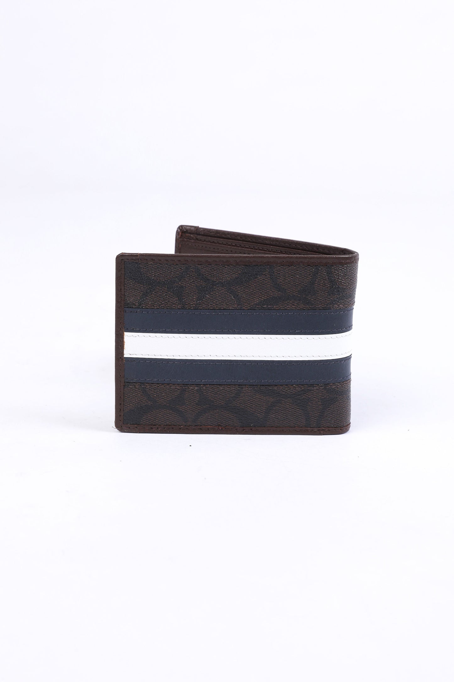 Coach Signature Stripe Bifold Wallet & Keychain Set (Brown)