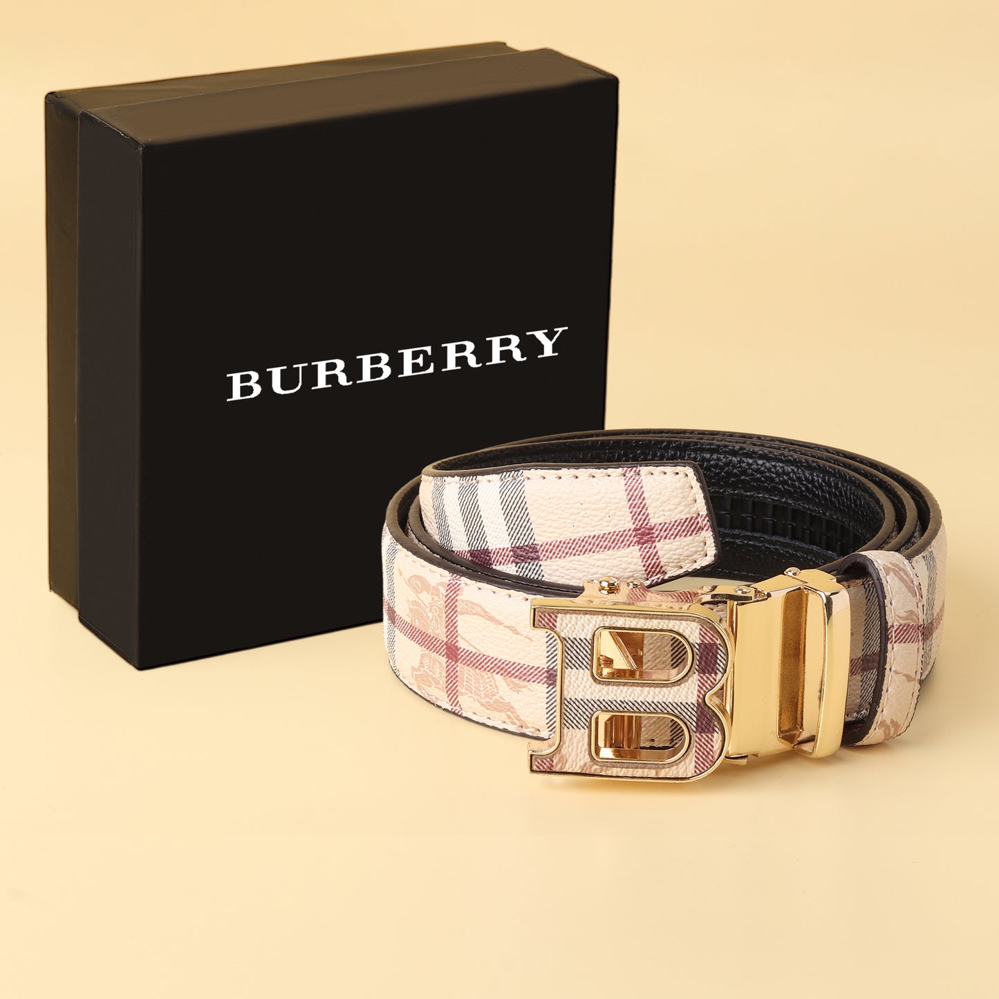 Beige Check Belt