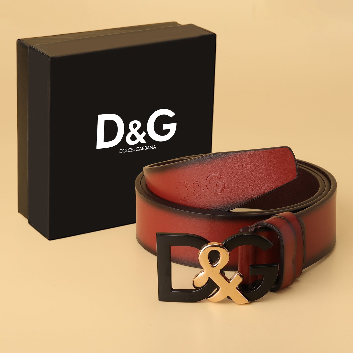 Gabbana Maroon Leather Belt with Dual-Tone