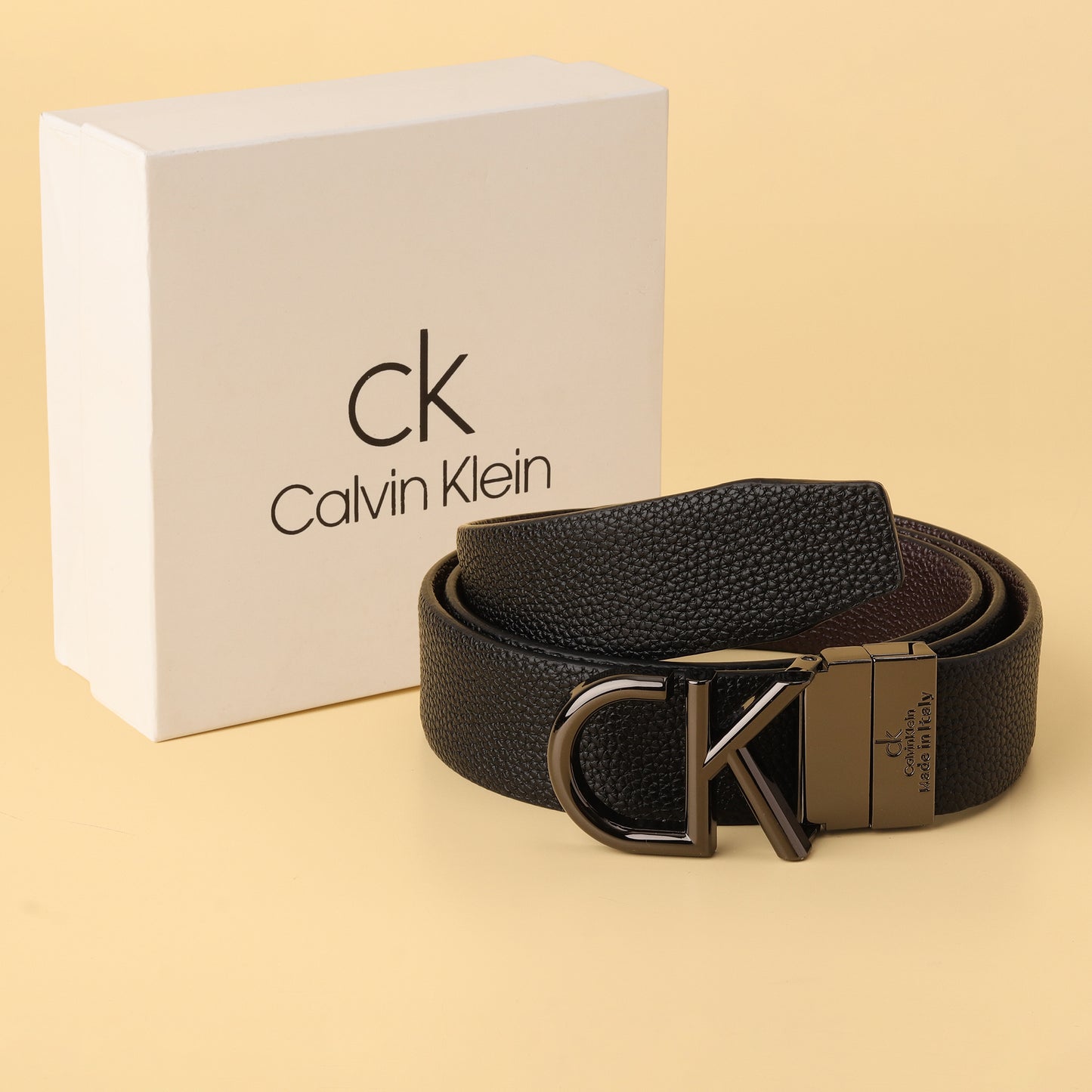 Klein Reversible Textured Leather Belt