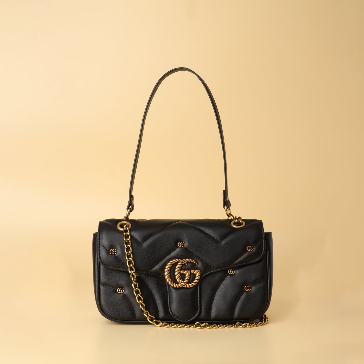 Burch Black Monogram Chain Shoulder Bag