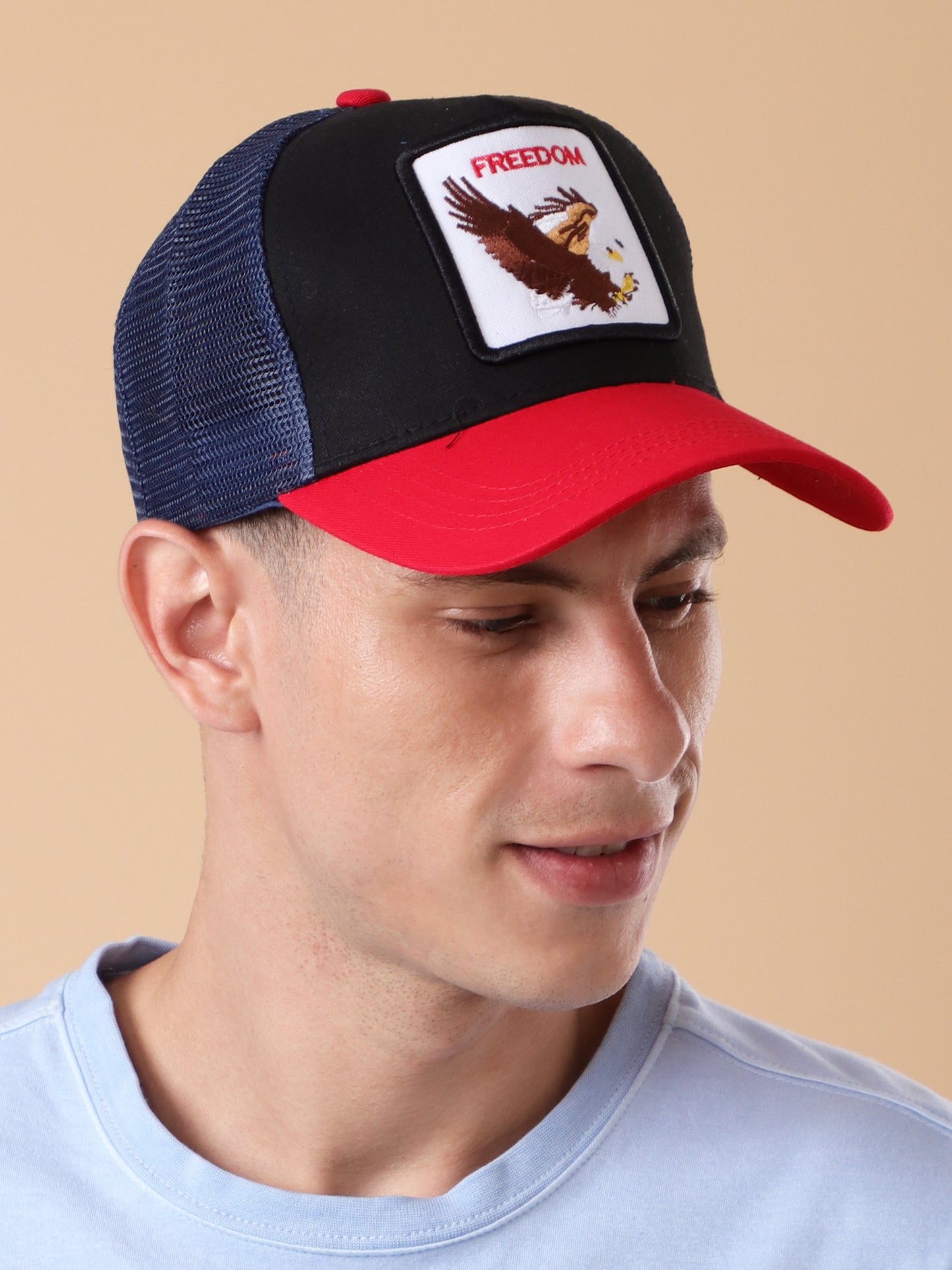 Freedom Eagle Embroidered Trucker Cap – Black & Red Edition