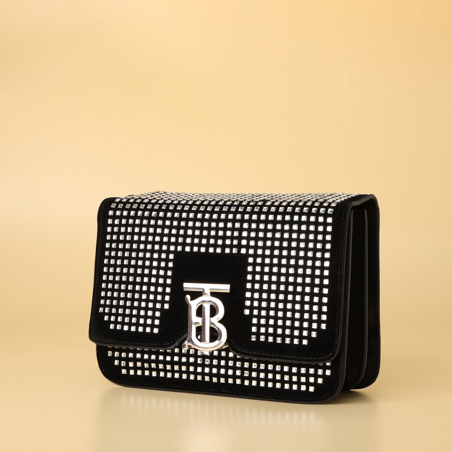 Burberry TB Studded Velvet Chain Bag in Black