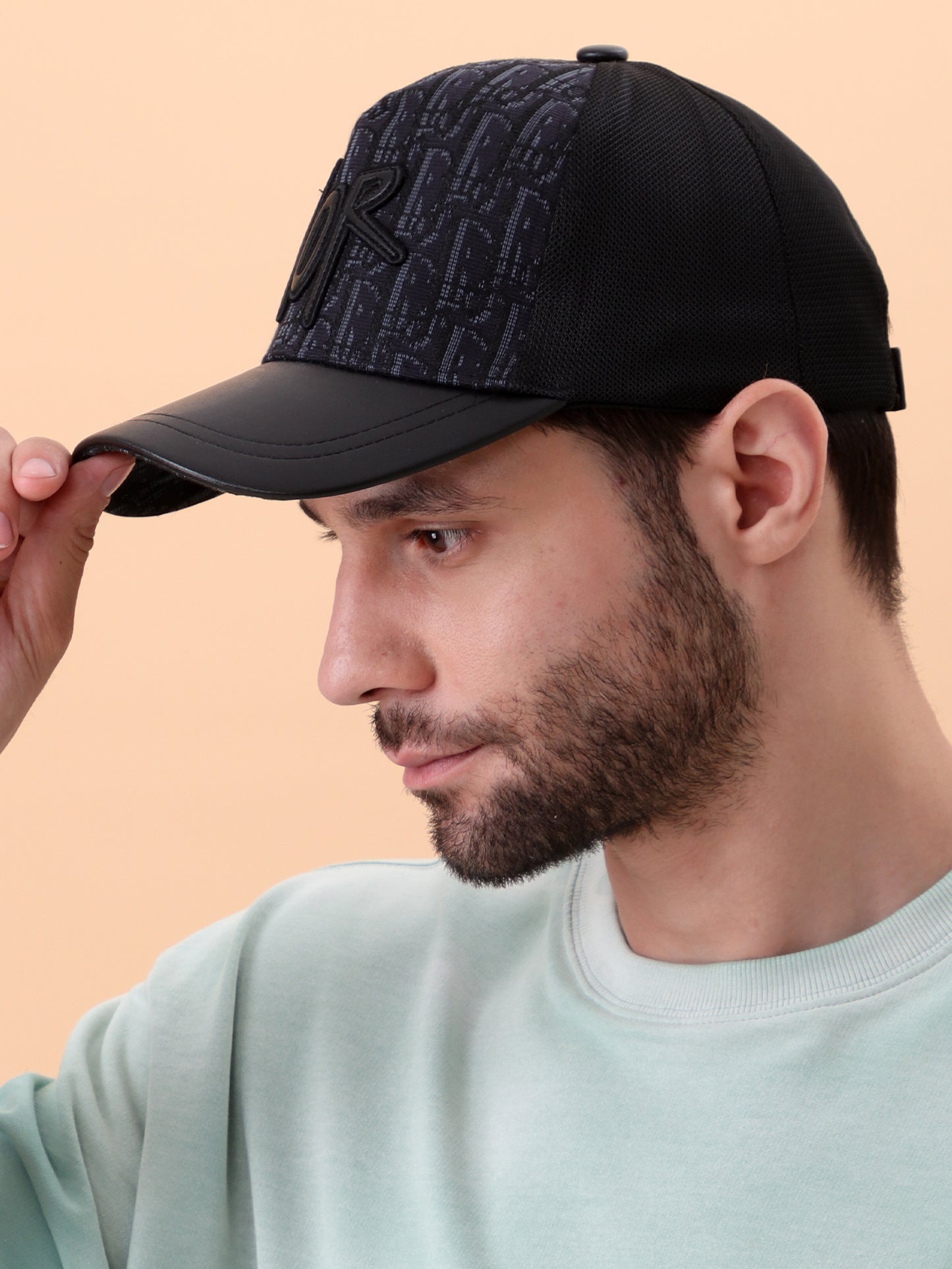 Black Dior Monogram Mesh Cap