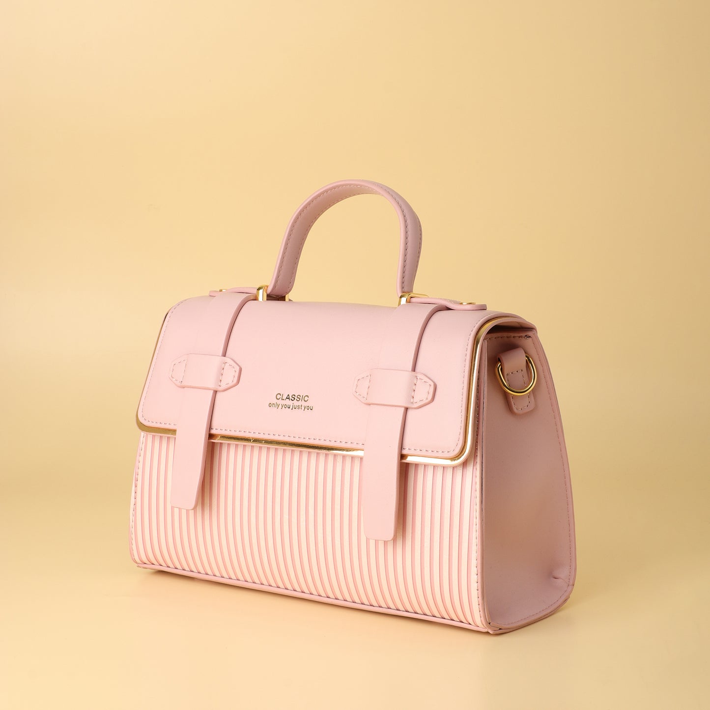 Blush Pink Striped Classic Handbag