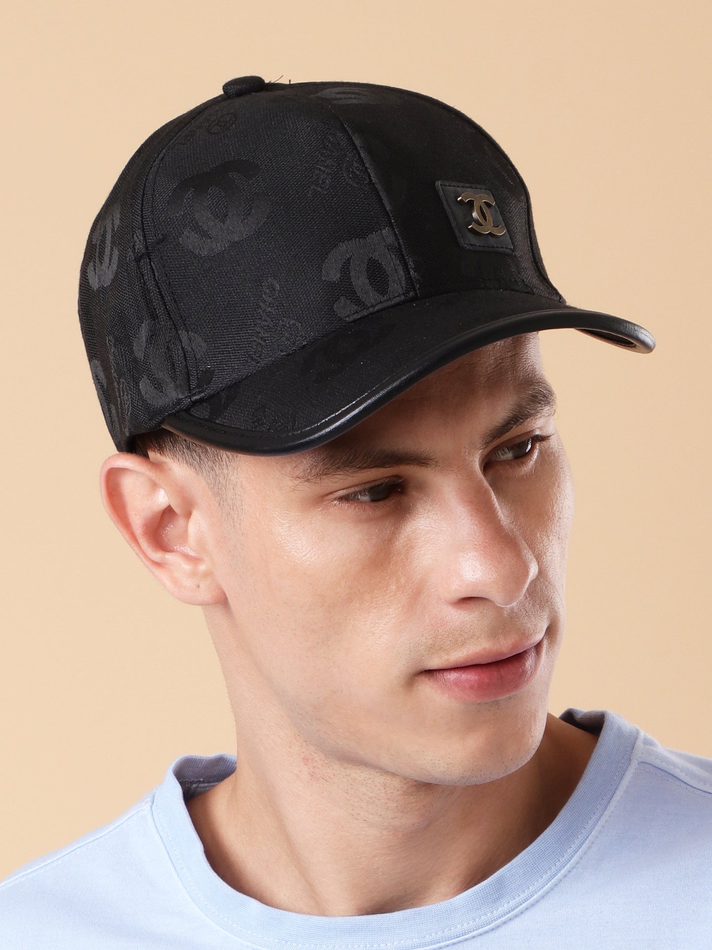 Luxury Black Designer Cap with Embossed Monogram