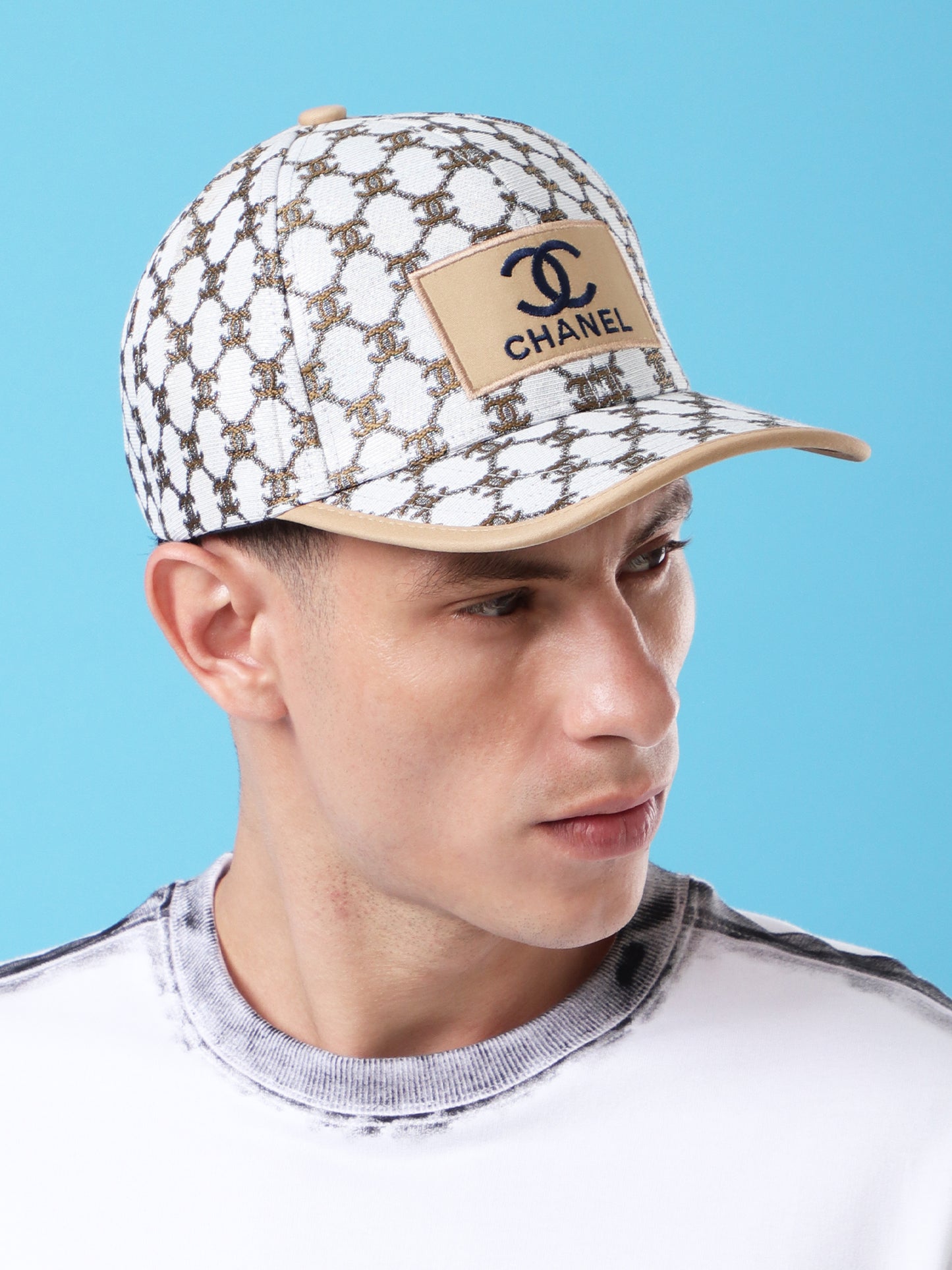 Chanel Monogram Embroidered Beige & White Baseball Cap