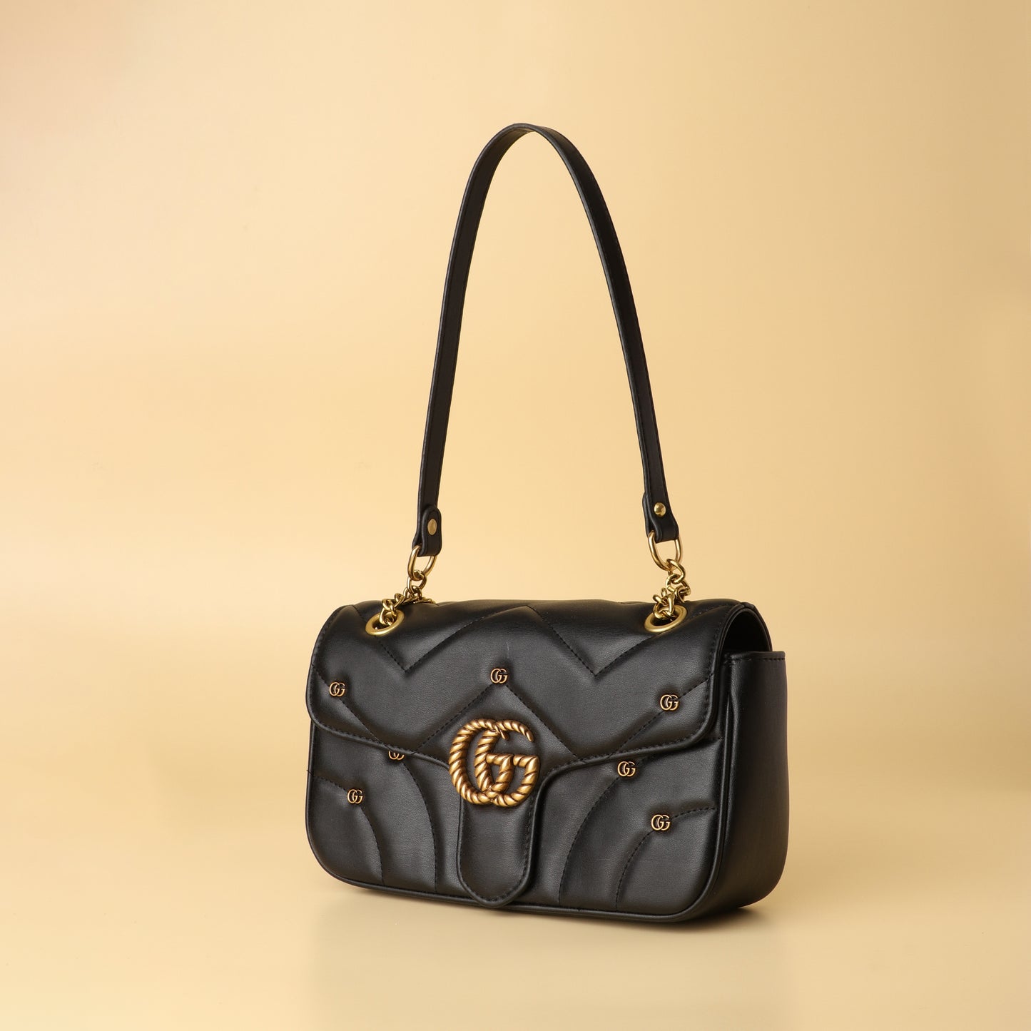 Burch Black Monogram Chain Shoulder Bag