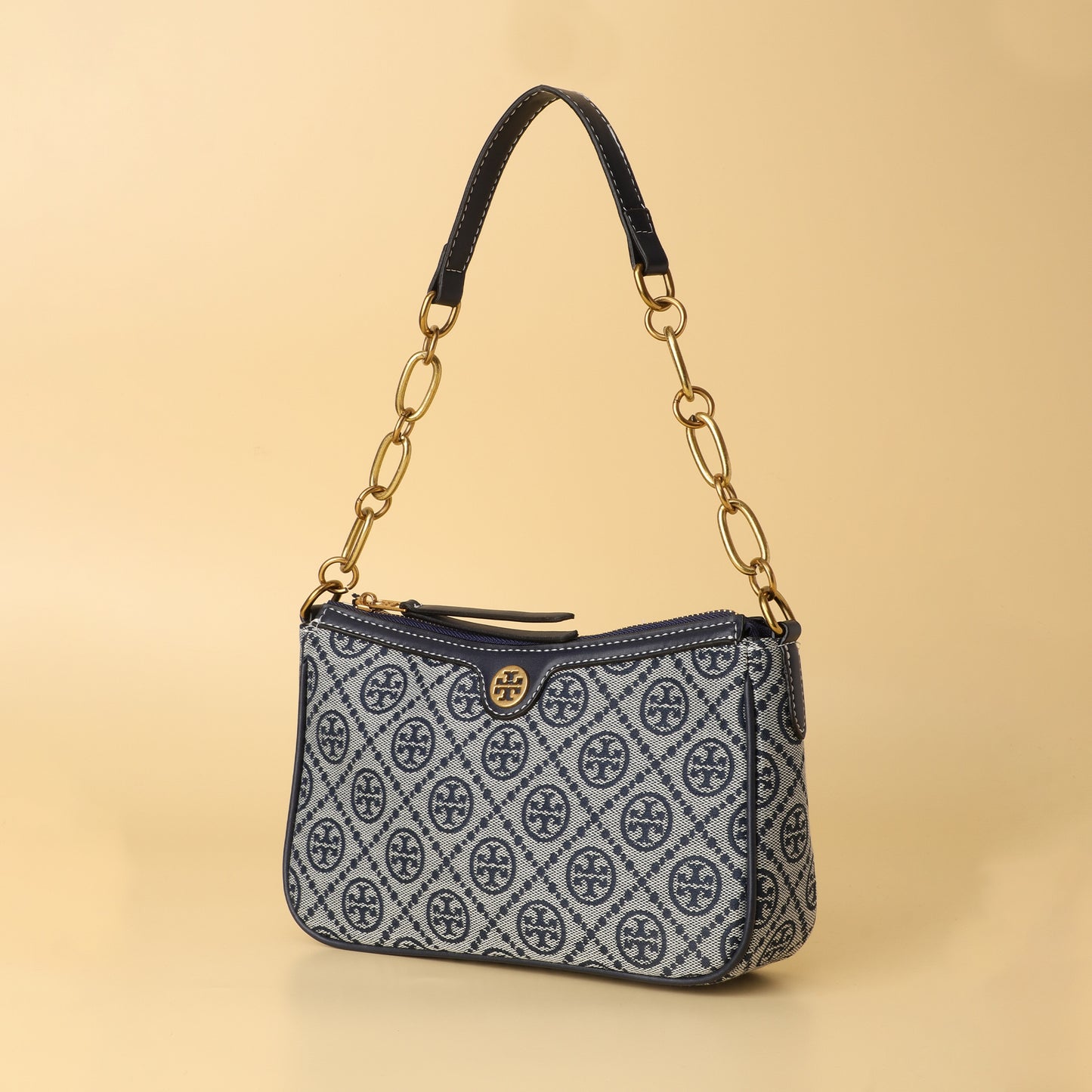 Burch Navy Jacquard Chain Shoulder Bag