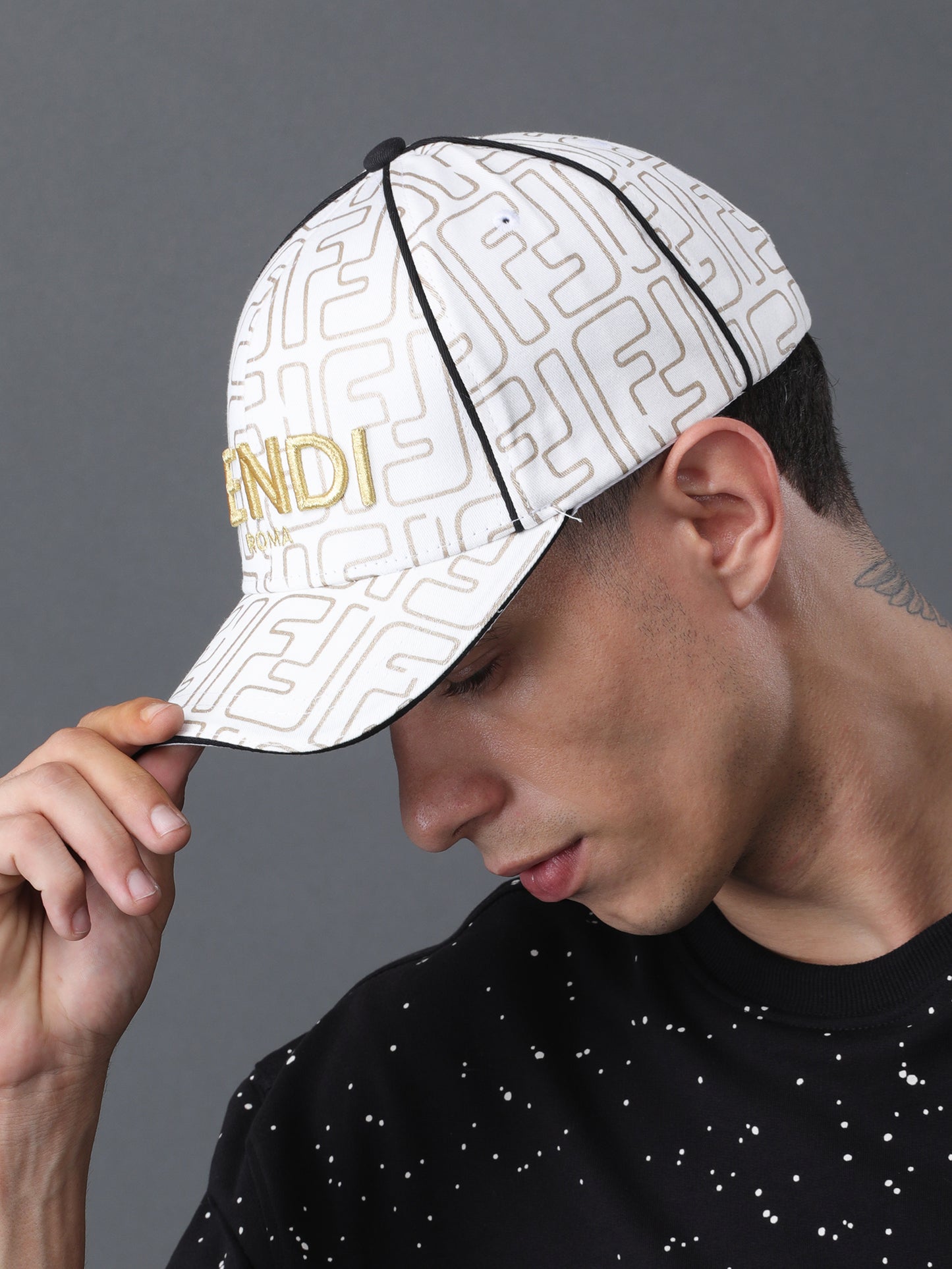 Roma White & Gold Embroidered Cap