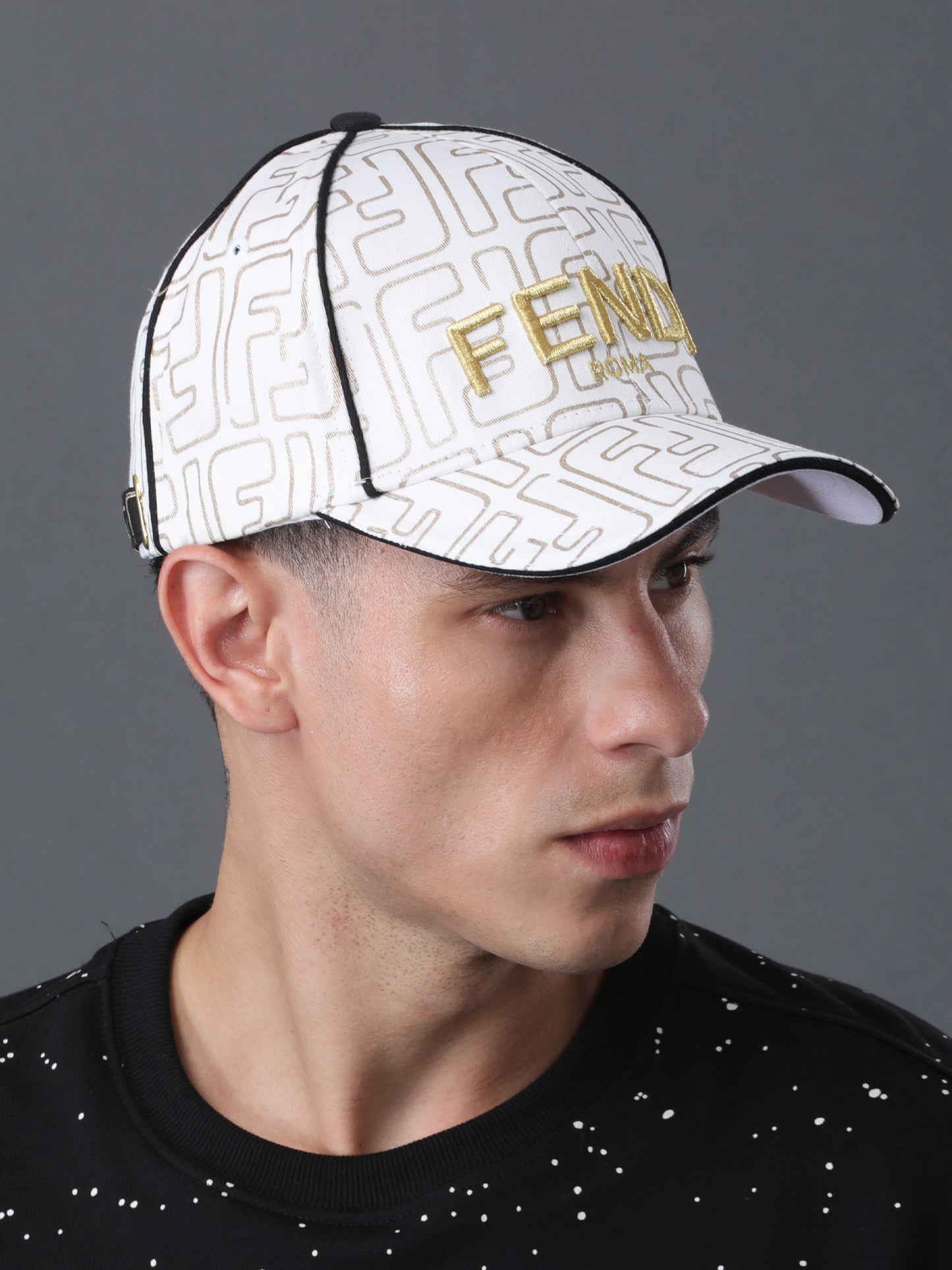 Roma White & Gold Embroidered Cap