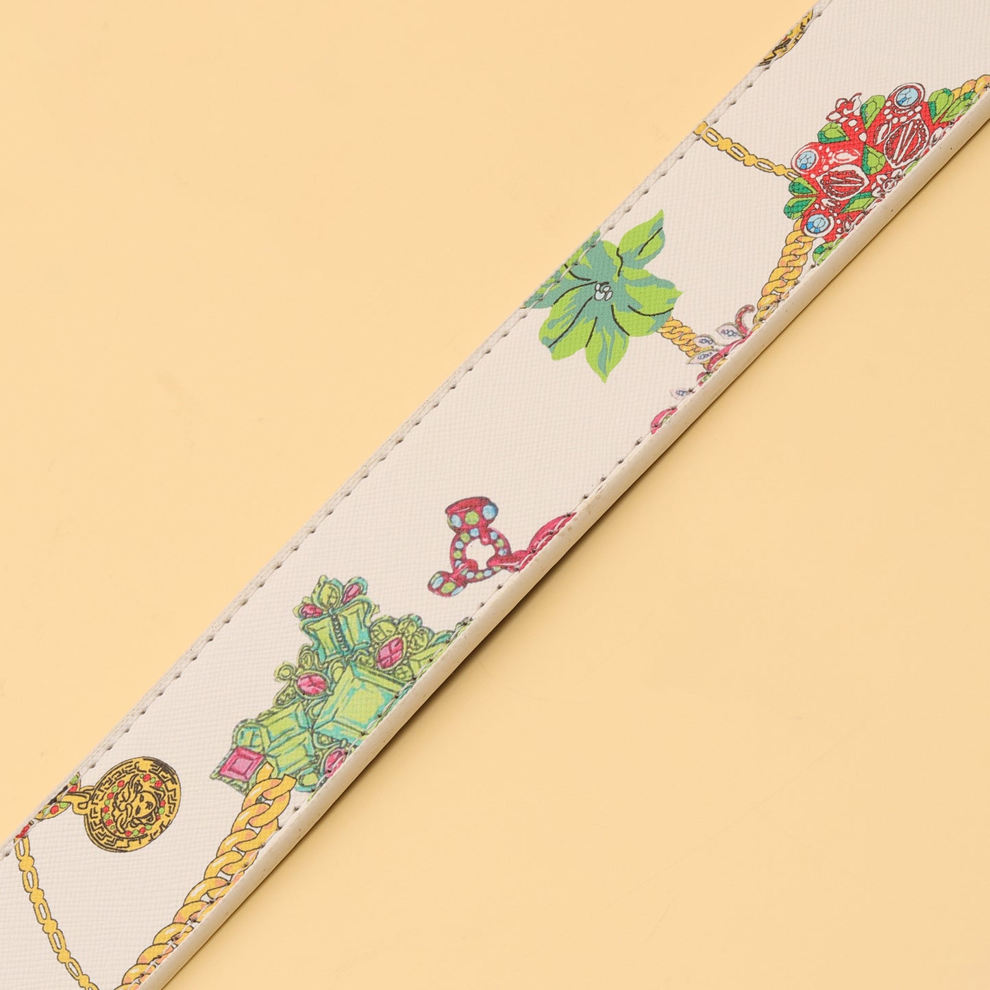 White Medusa Buckle Belt with Jewel Print