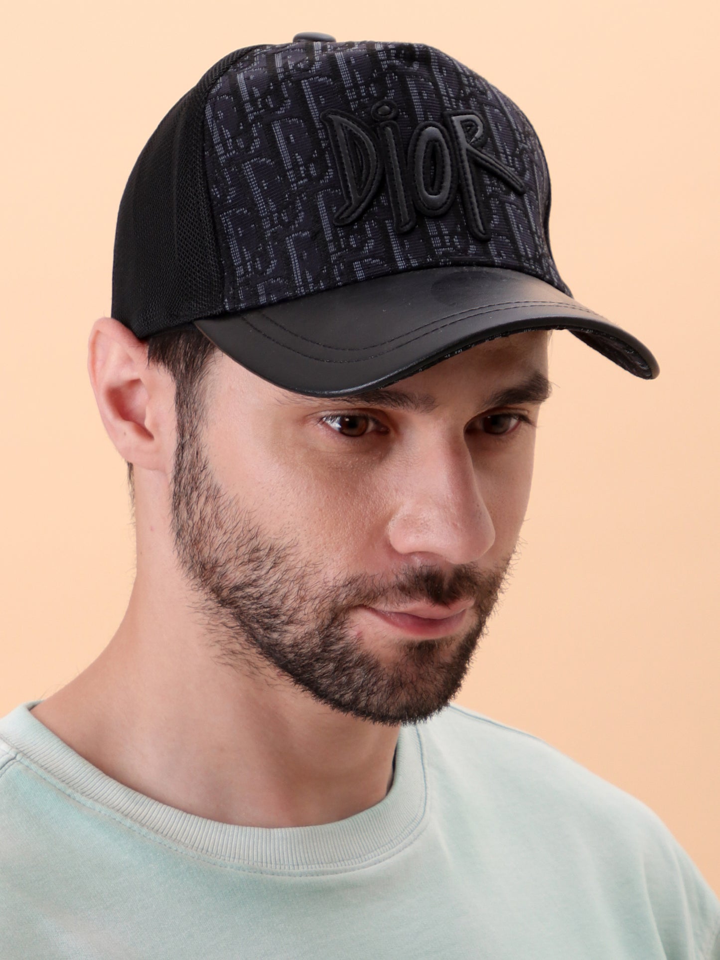 Black Dior Monogram Mesh Cap