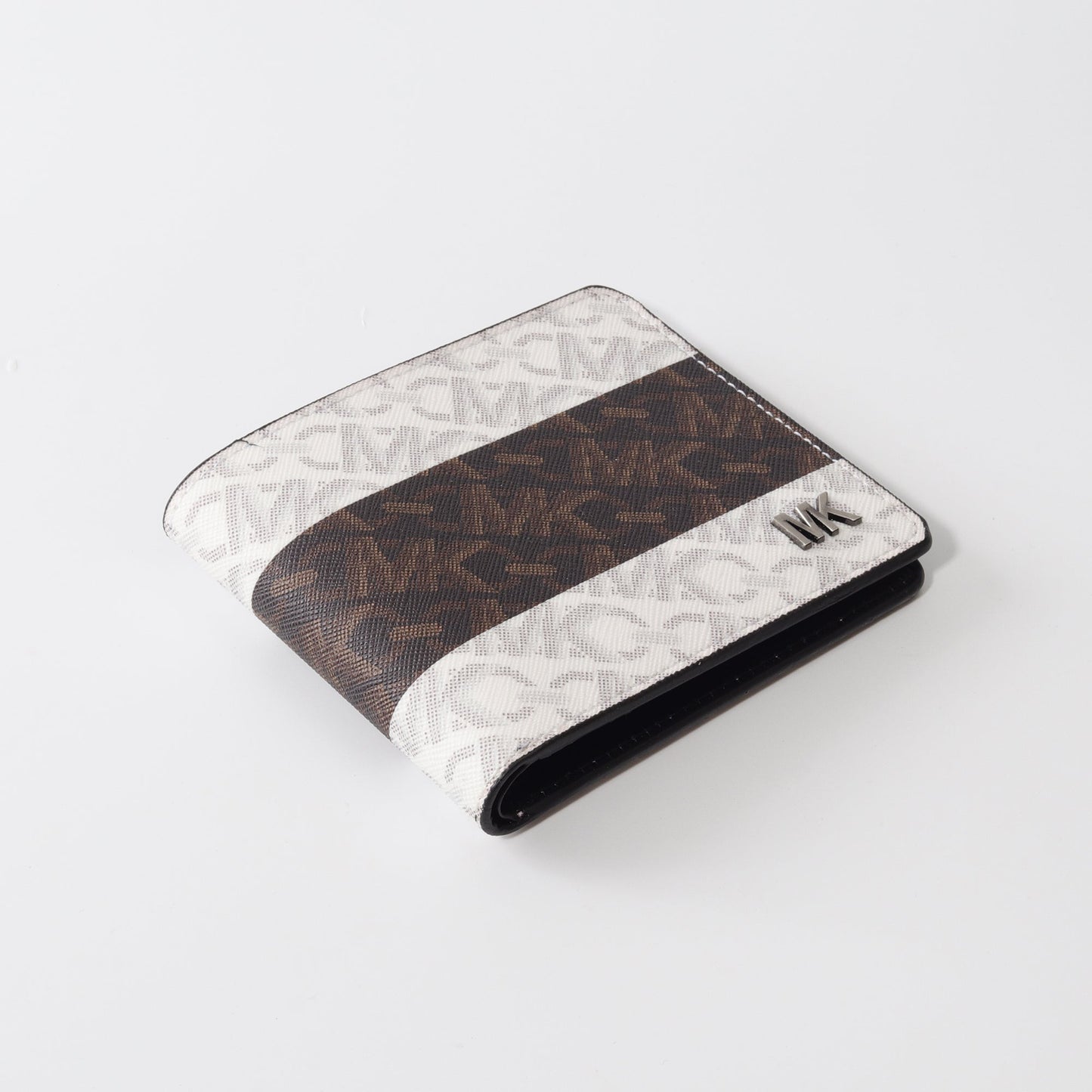 Monogram Stripe Wallet in White & Brown