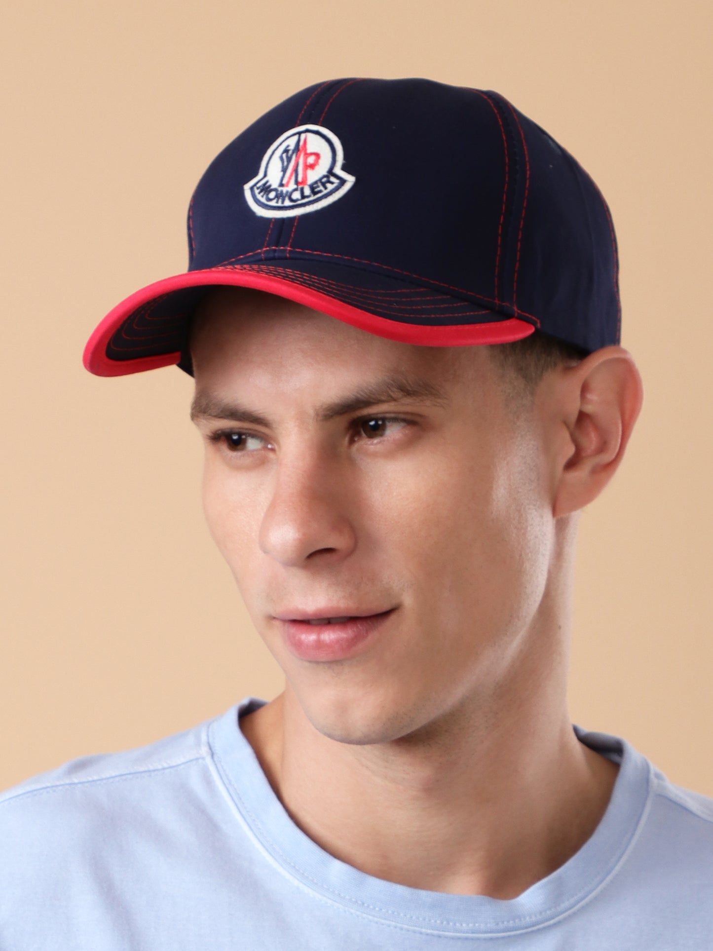 Navy Blue & Red Contrast Stitch Baseball Cap