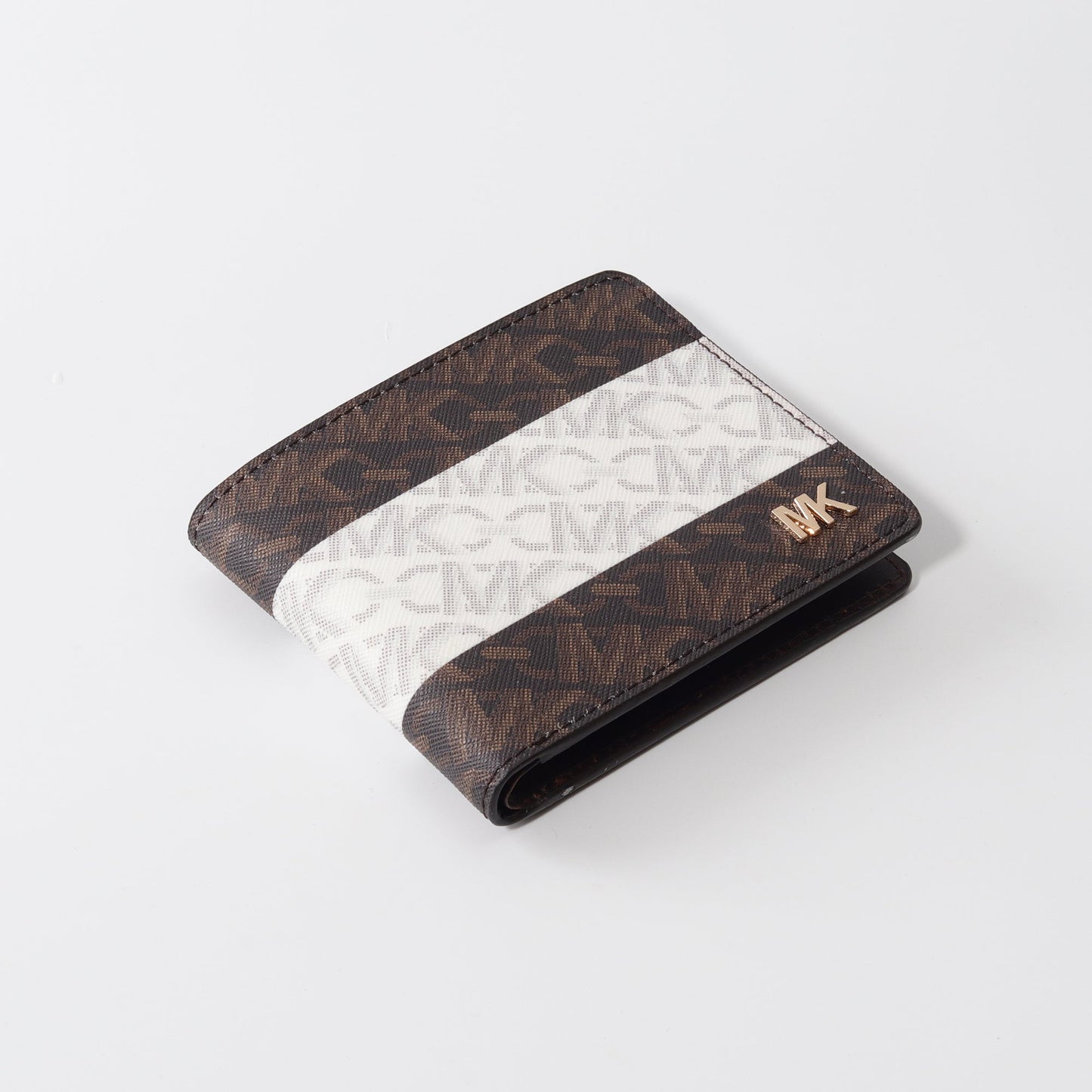 White Monogram Contrast Stripe Wallet