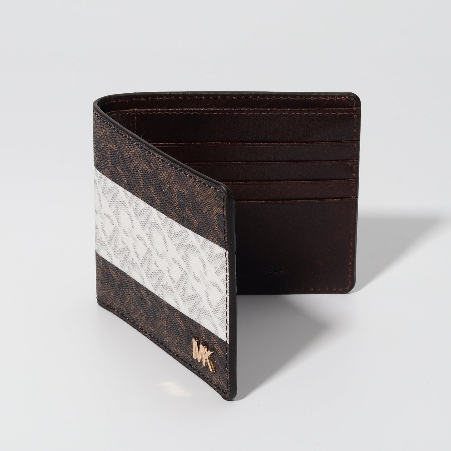 White Monogram Contrast Stripe Wallet
