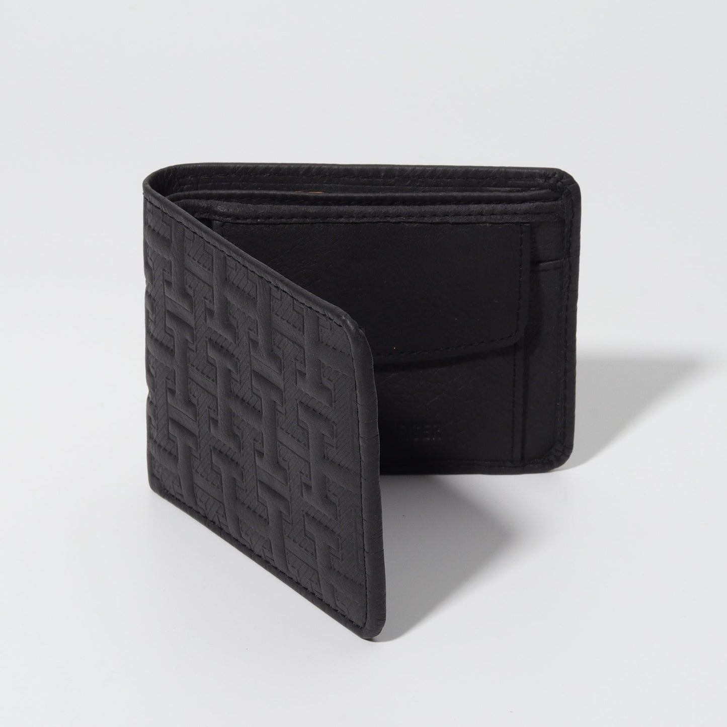 T-Grid Embossed Wallet in Jet Black