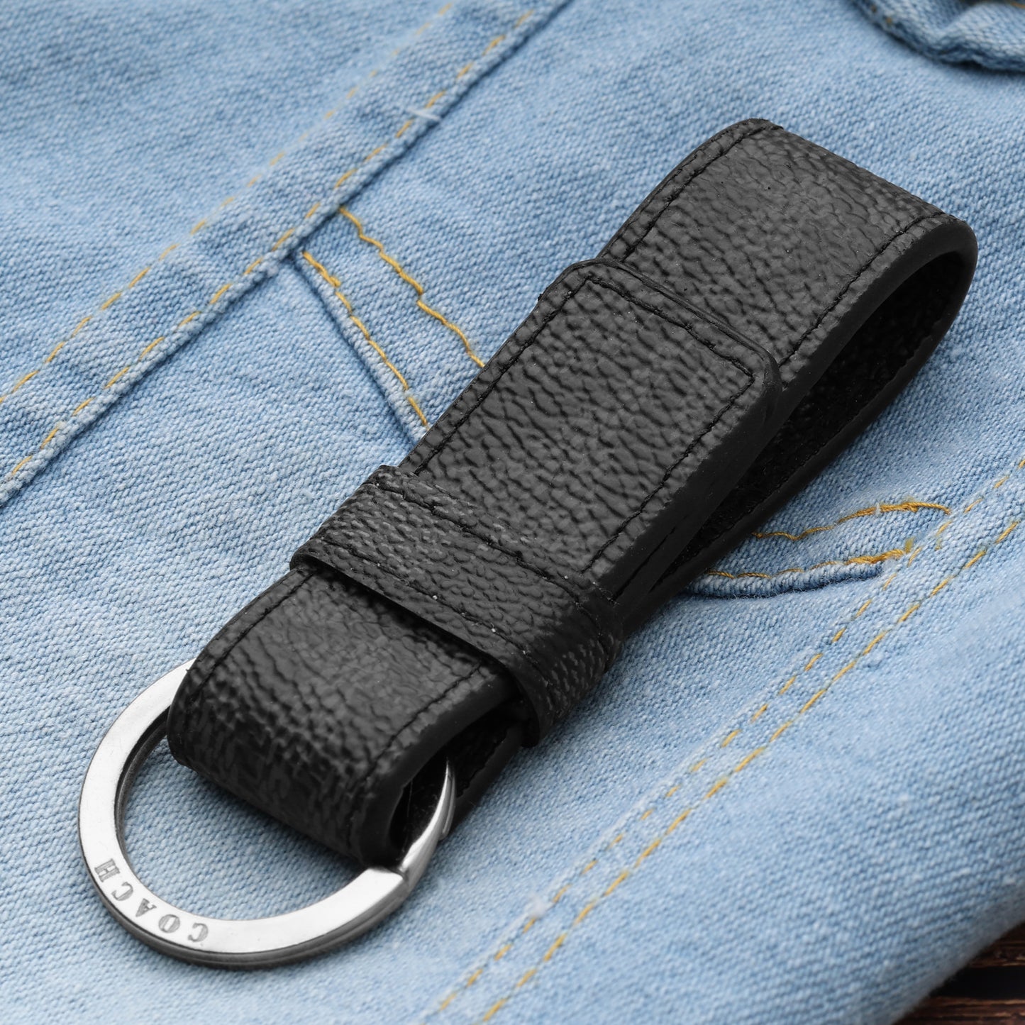 Black Pebble Leather Key Fob