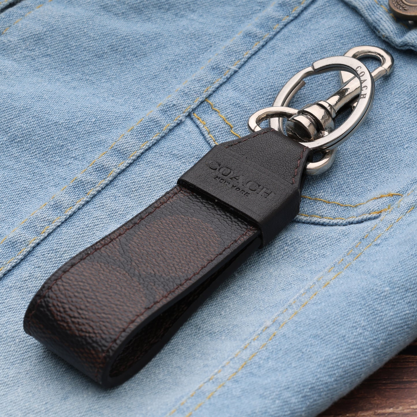 Signature Brown Leather Keychain