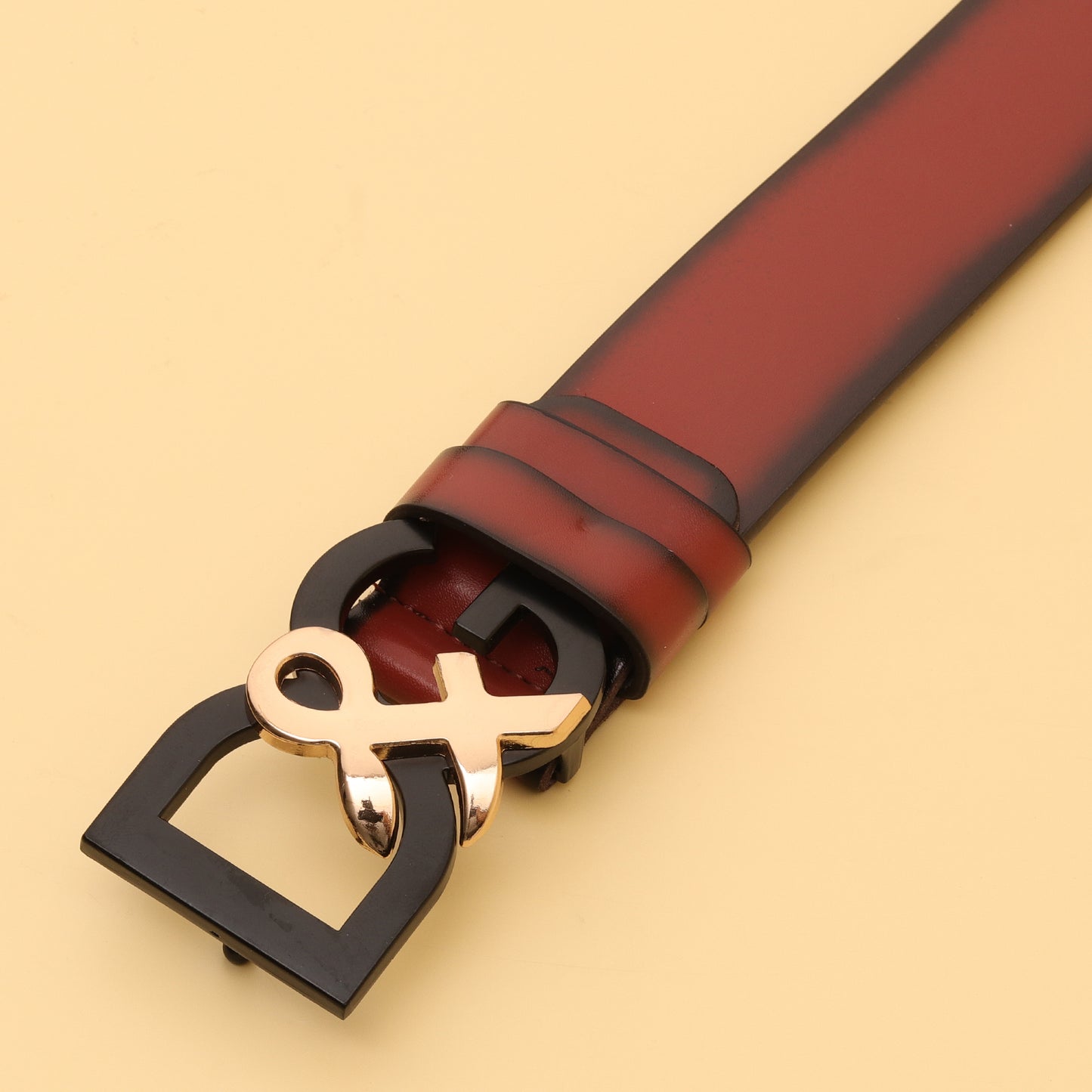 Gabbana Maroon Leather Belt with Dual-Tone