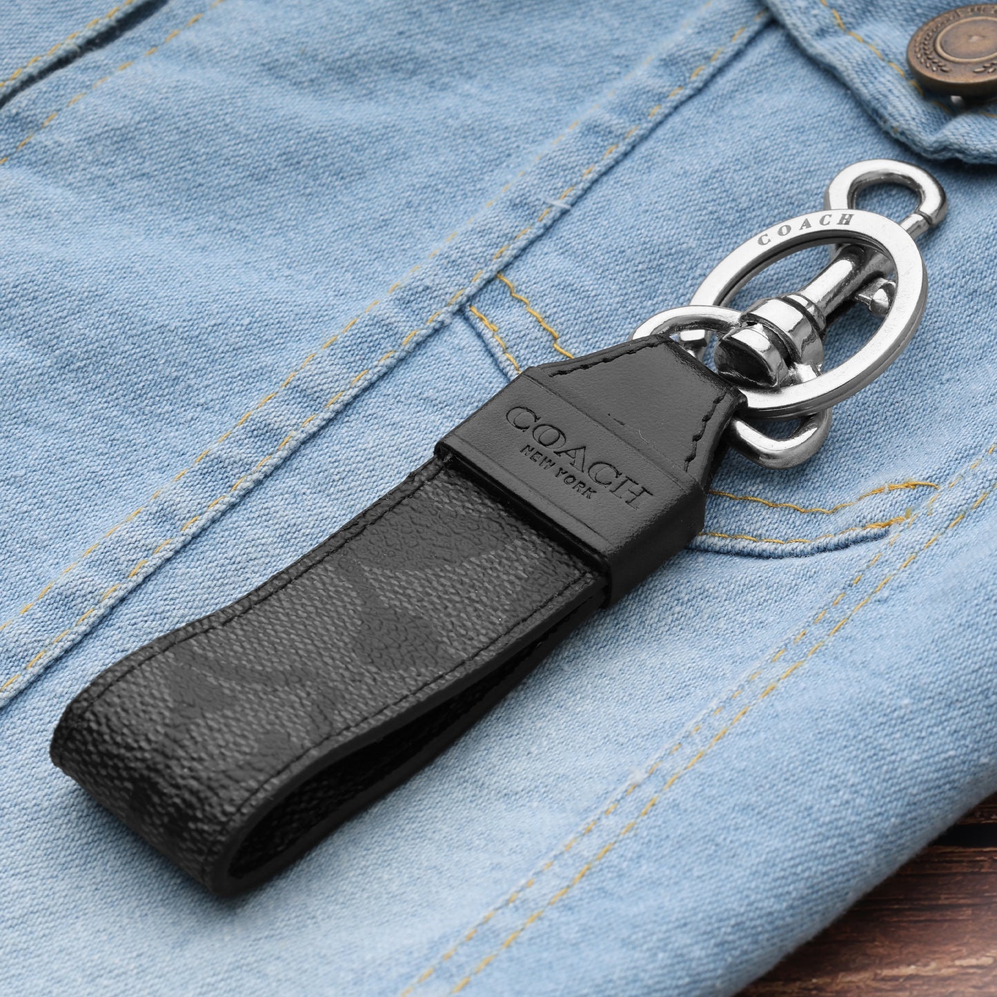 Signature Black Leather Keychain