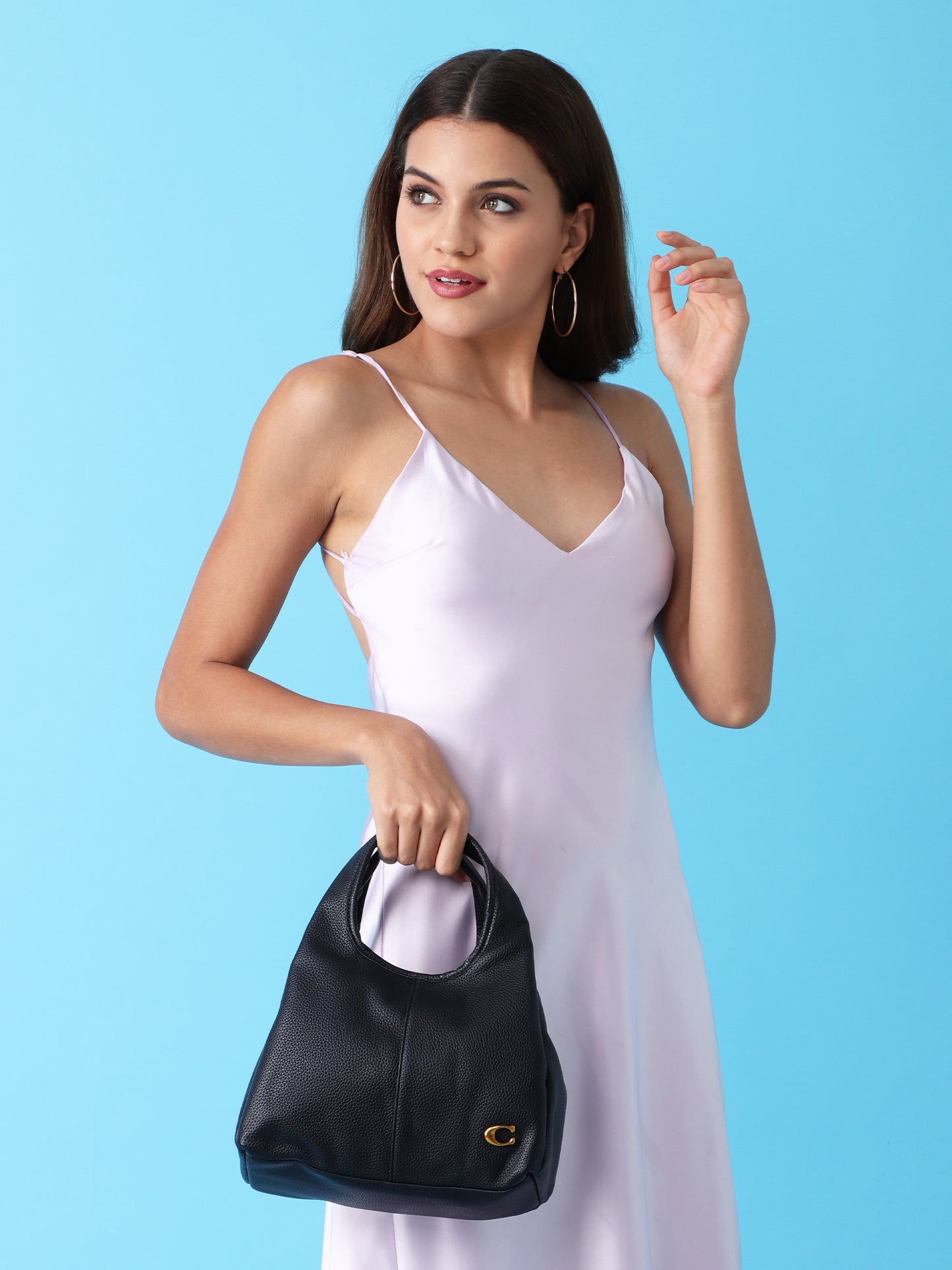 Pebbled Leather Hobo Bag in Black