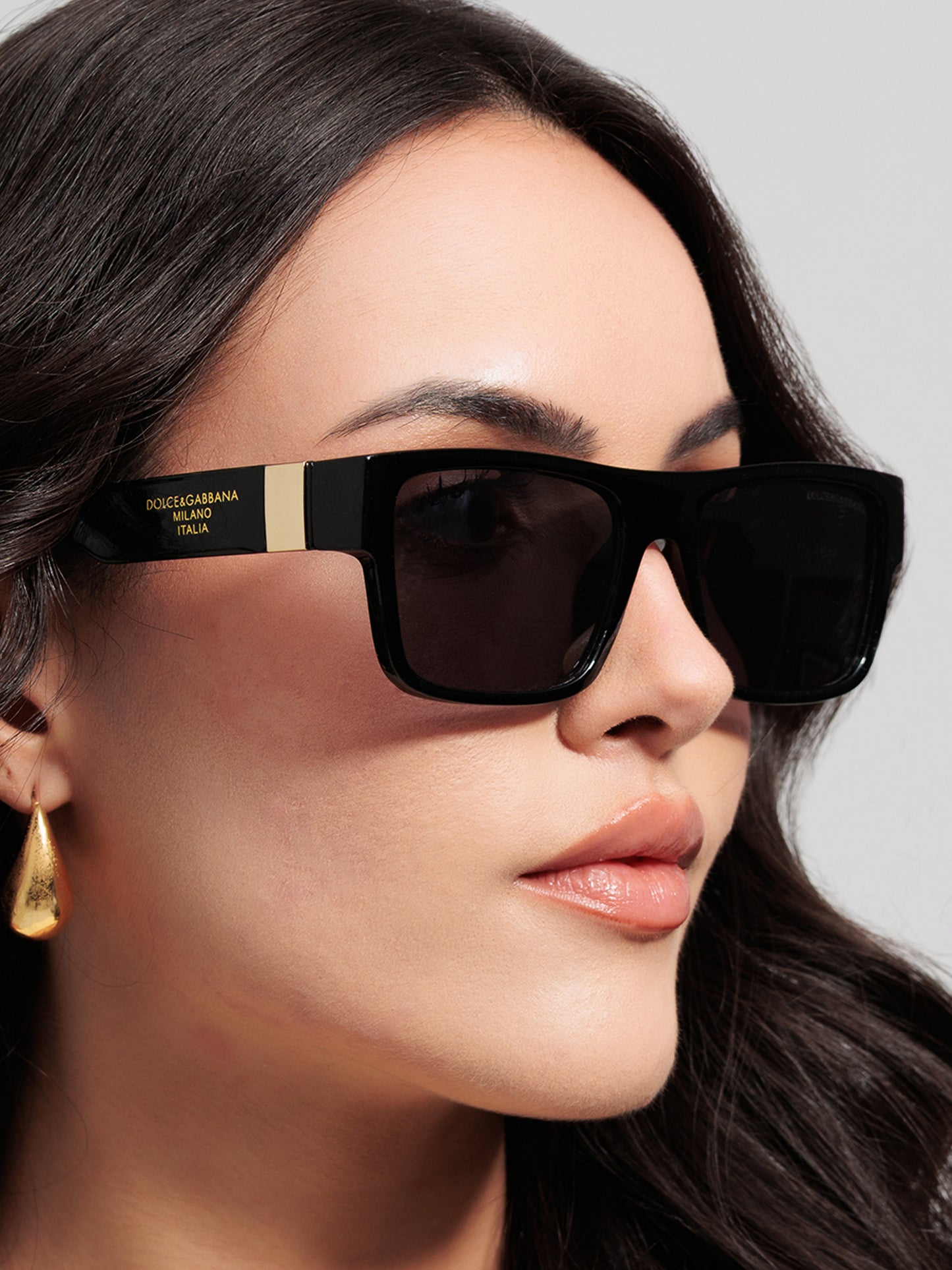 Noir Gold-Edge Rectangular Sunglasses