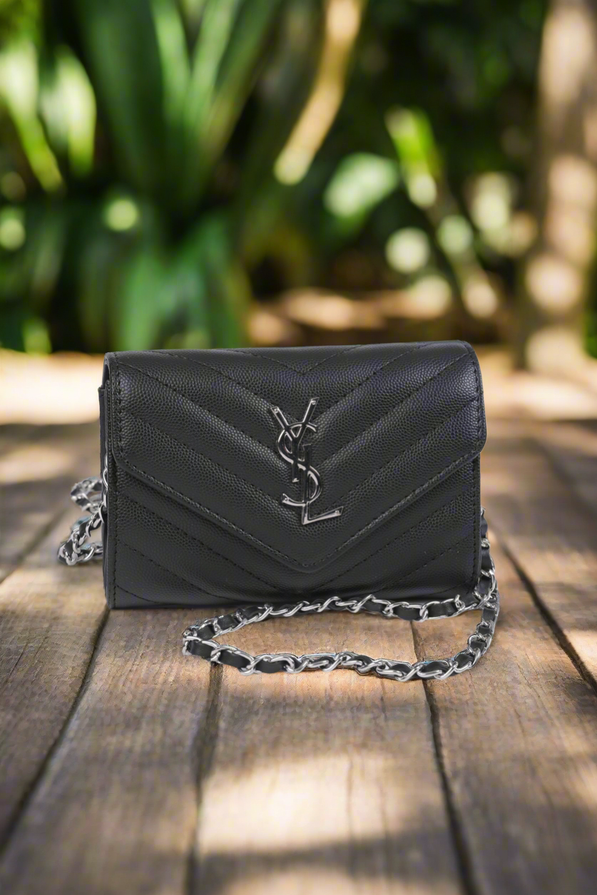 Saint Laurent Monogram Chain Wallet in Black