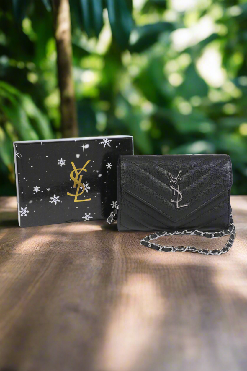 Saint Laurent Monogram Chain Wallet in Black