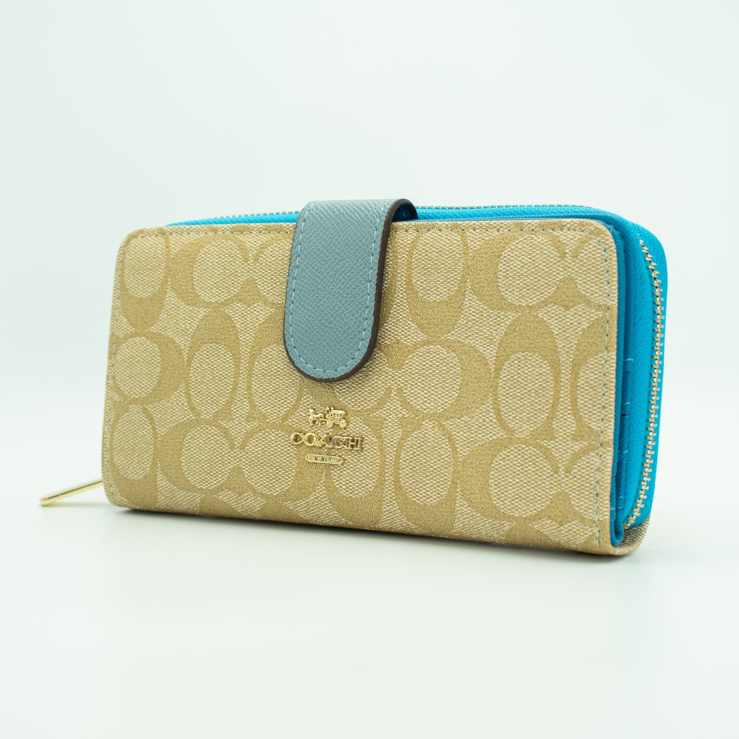 Coach Beige & Aqua Continental Wallet