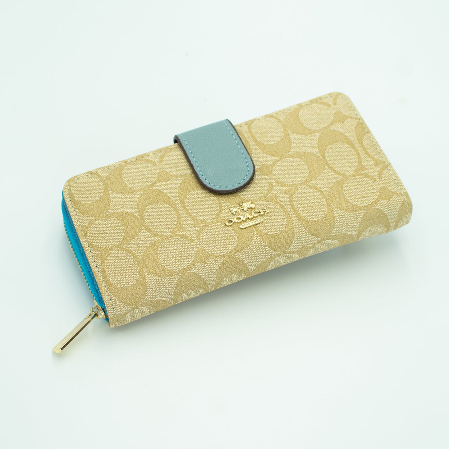 Coach Beige & Aqua Continental Wallet