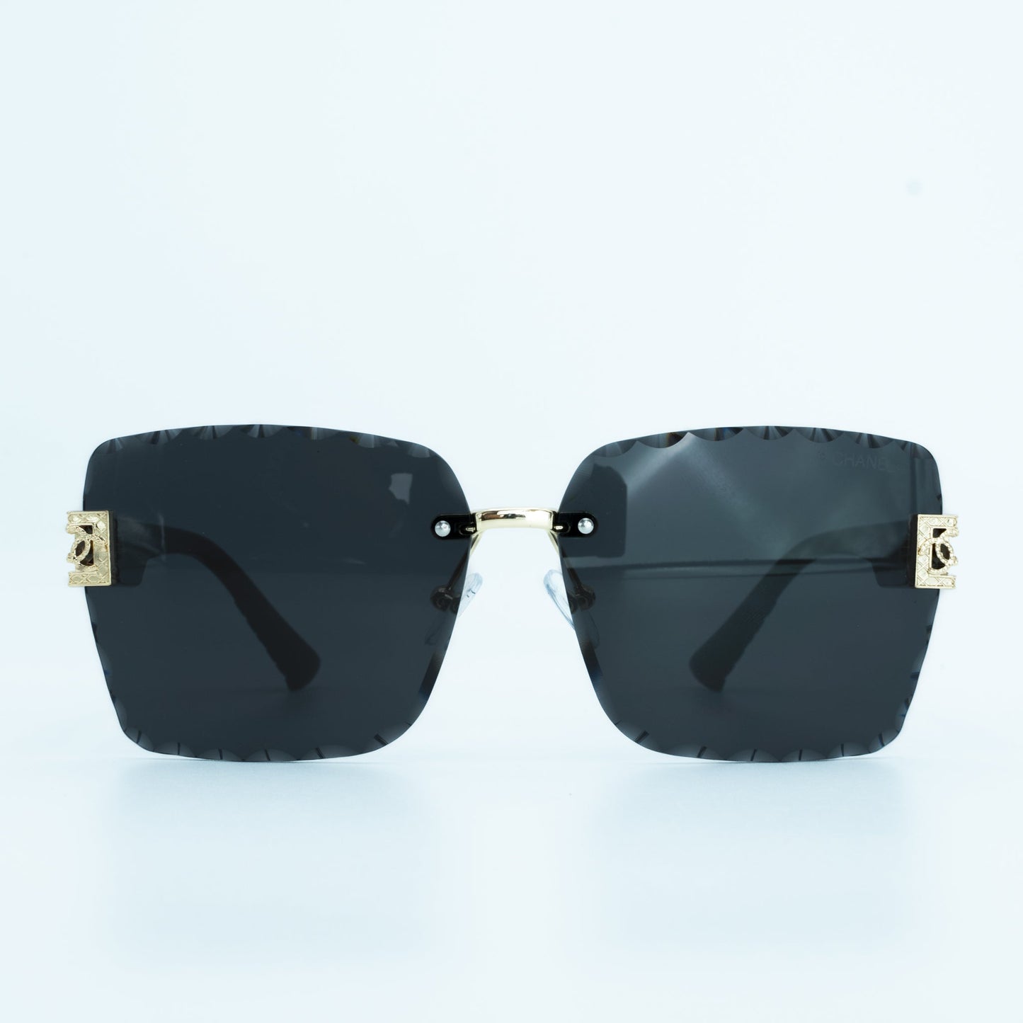 Chanel Scalloped Black Square Sunglasses