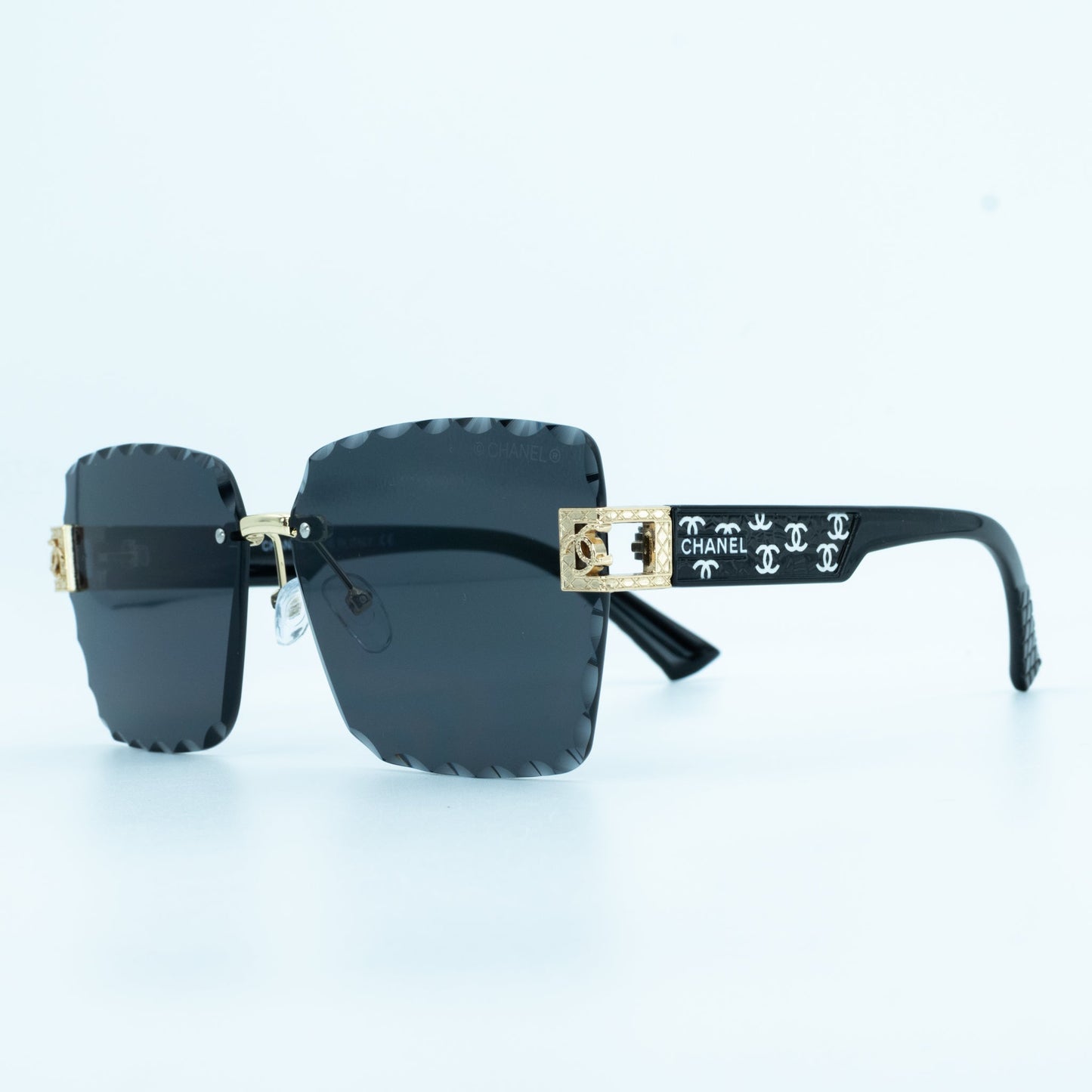 Chanel Scalloped Black Square Sunglasses